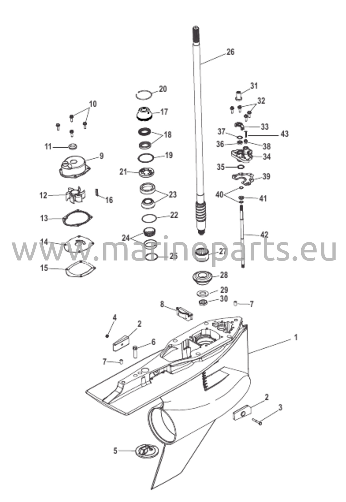 Vaihteiston kotelo, voimansiirtoakseli, 5,44 Torpedo