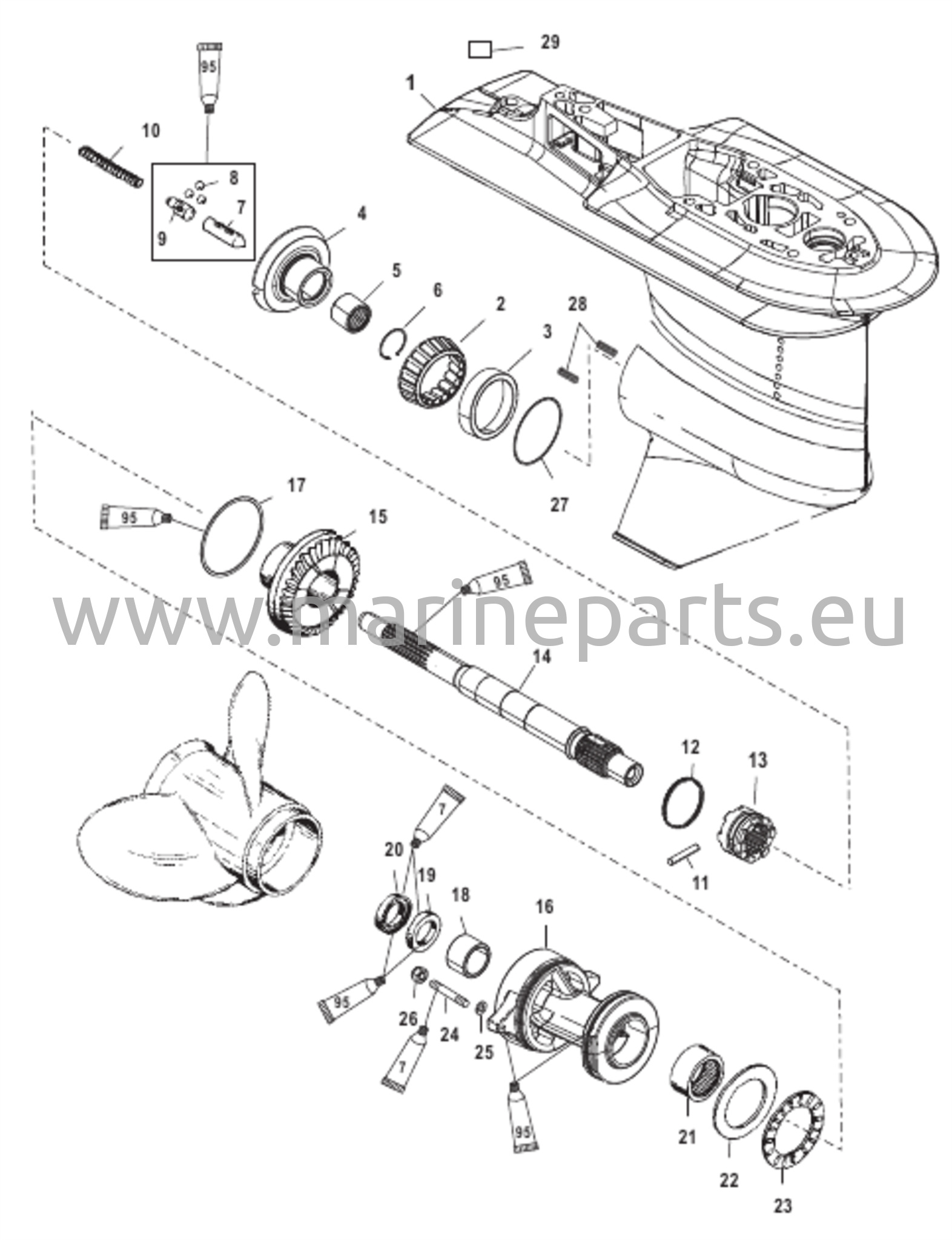 Vaihteiston kotelo Prop USA-0T627234/BEL-0P215668 ja alla oleva
