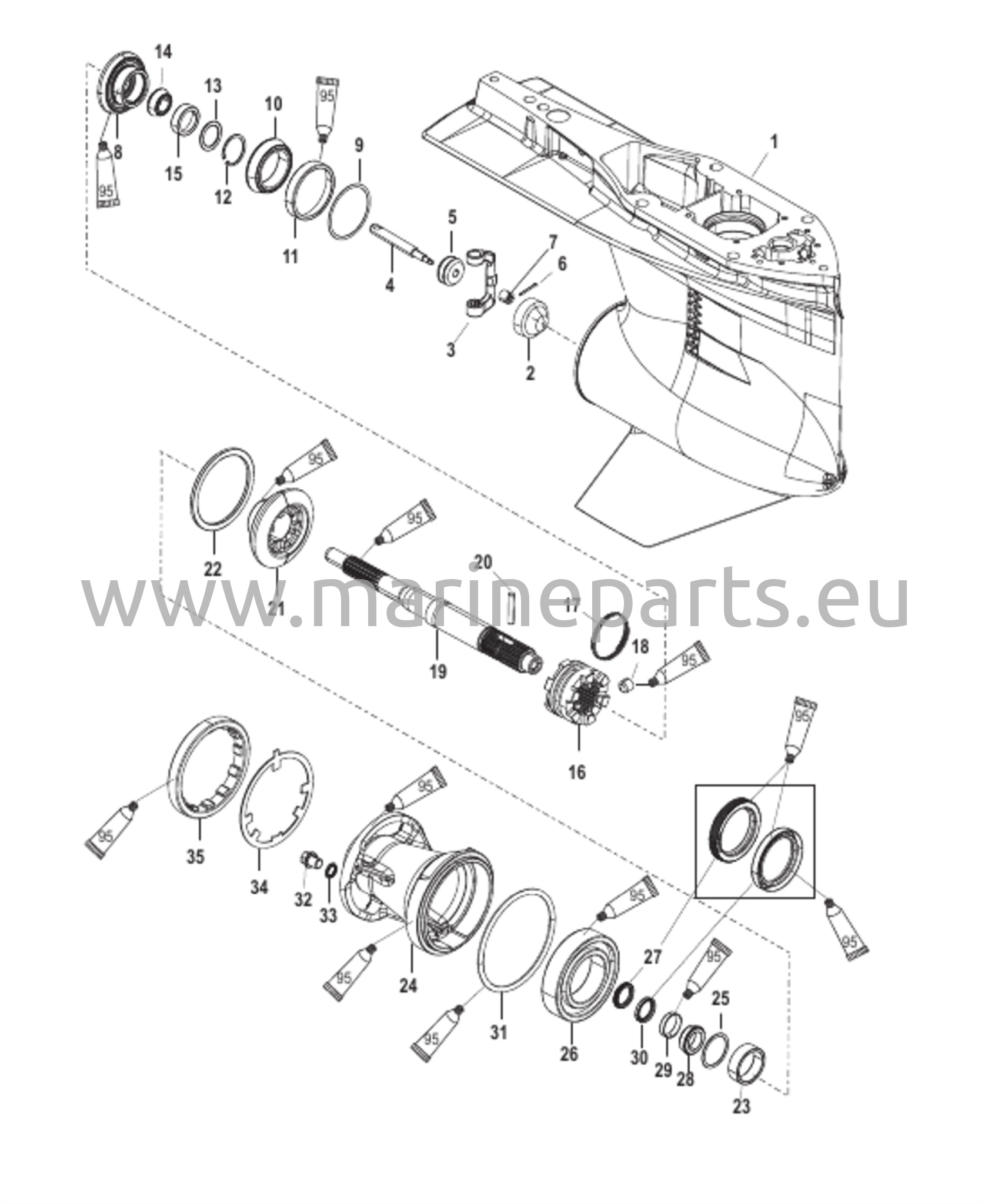 Vaihteiston kotelo potkurin akselille - vakio pyörimissuunta