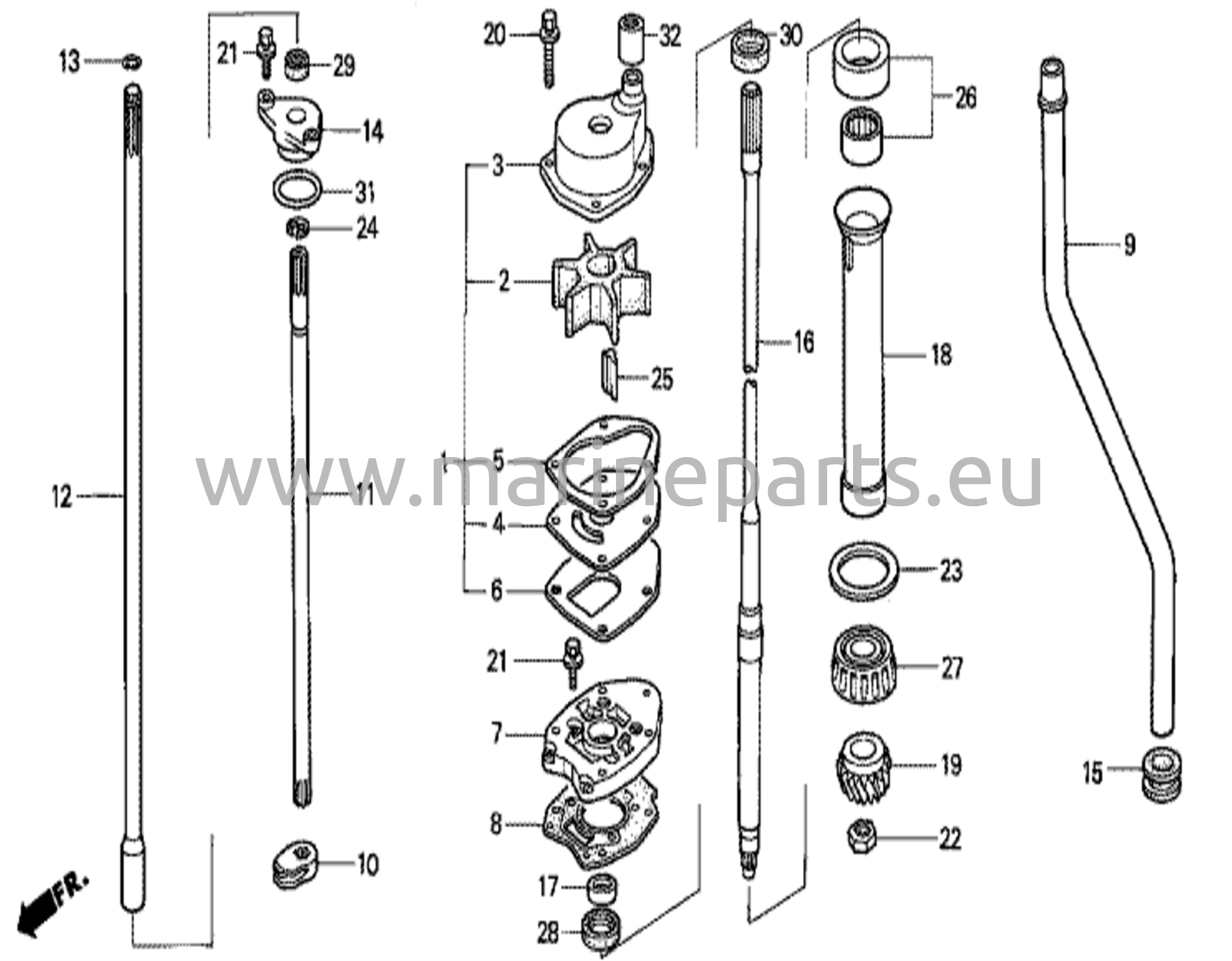 Vesipumppu/pystyakseli (BF75AT/BT90AT)