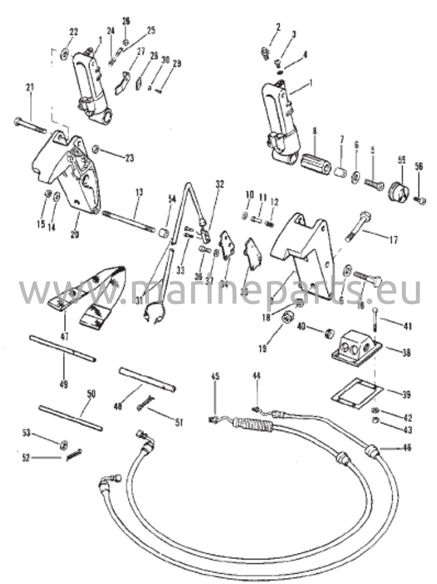 Trim-sylinterit ja hydrauliletkuja
