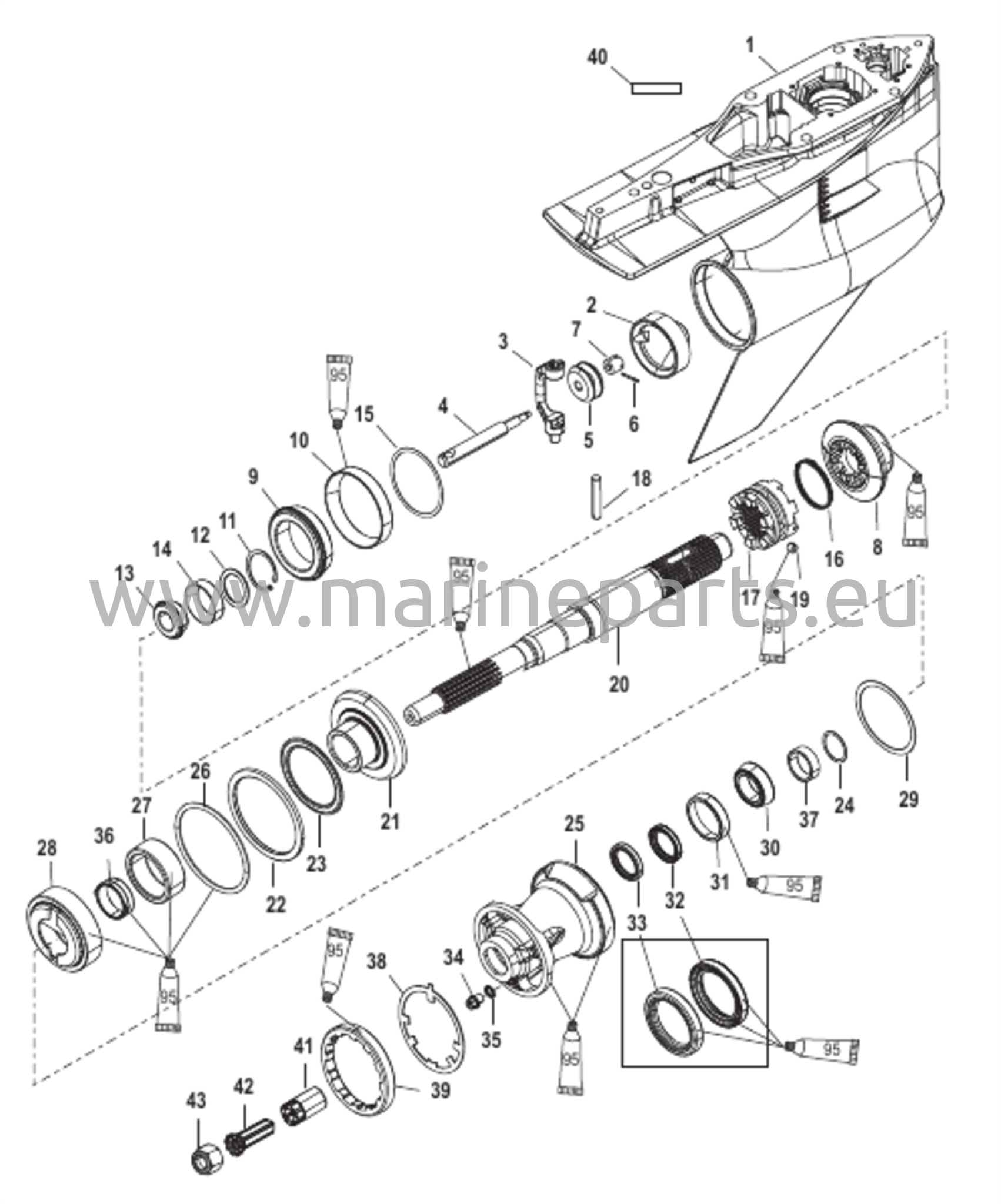 Vaihteiston kotelo voimansiirtoakseli - vastapäivään pyörivä 2B026817 ja uudemmat