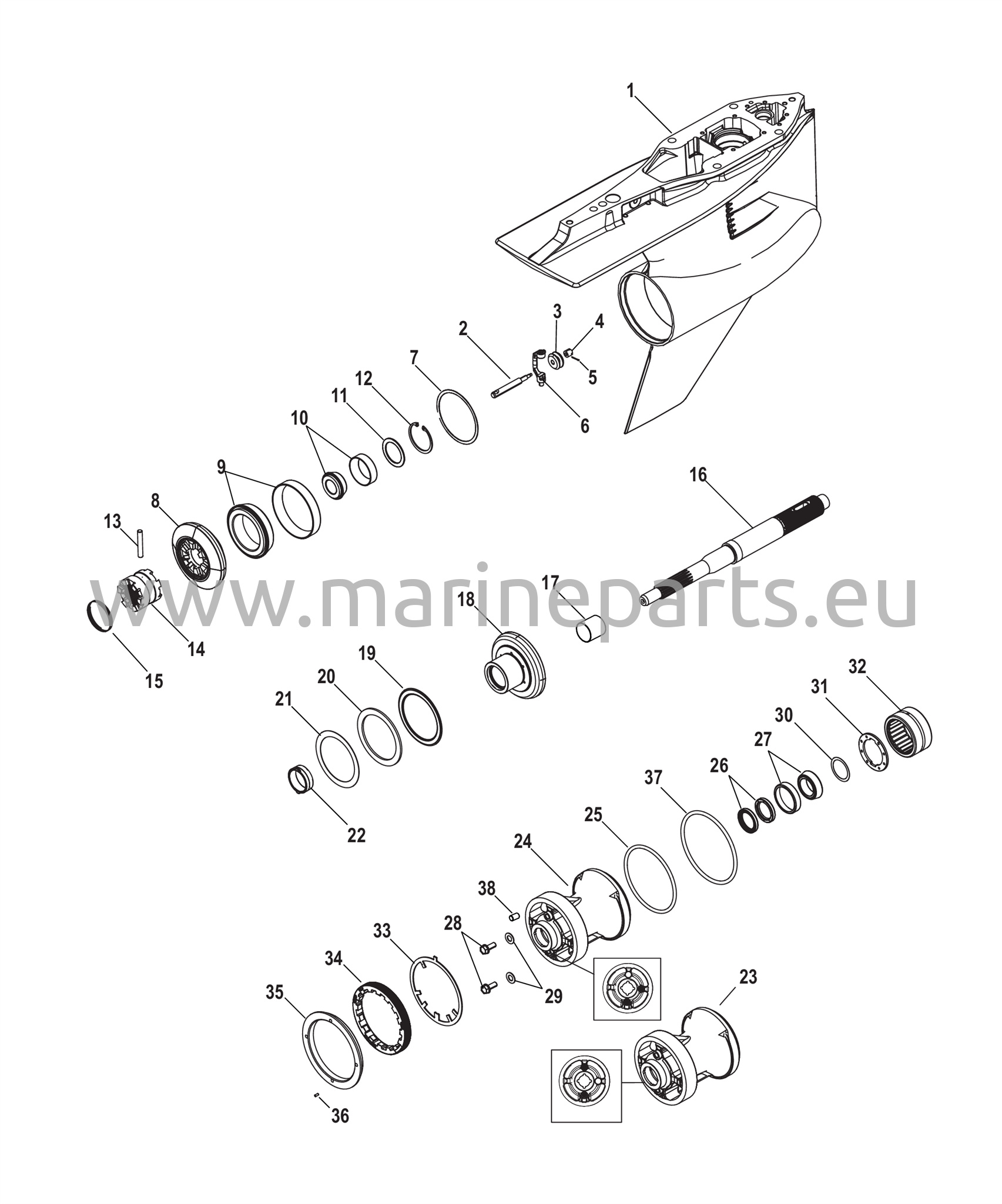 Vaihteiston kotelo, potkuriakseli - vakiorotaatio, 5,44 Torpedo