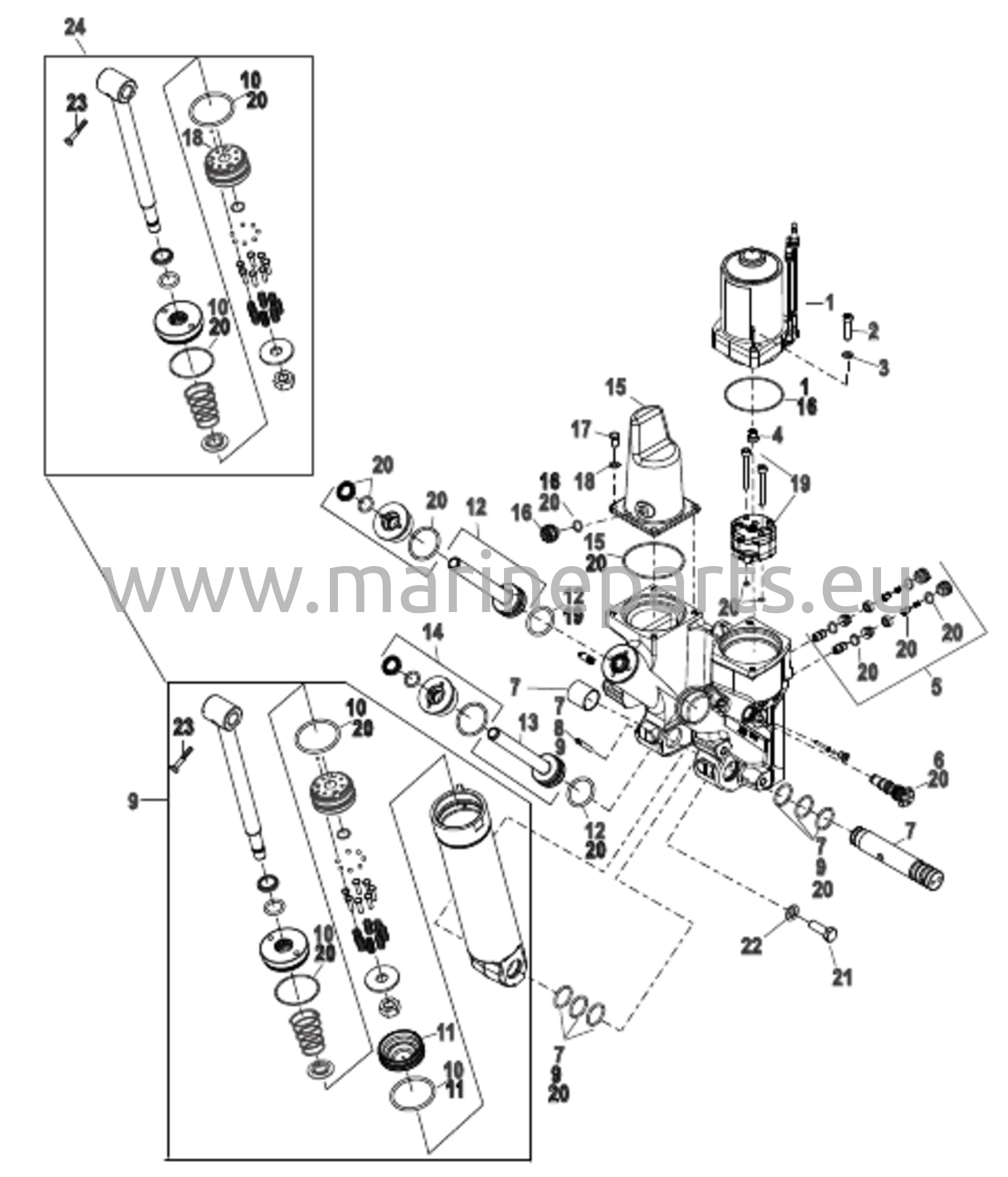 Power Trim -komponentit muovinen moottorin kotelo