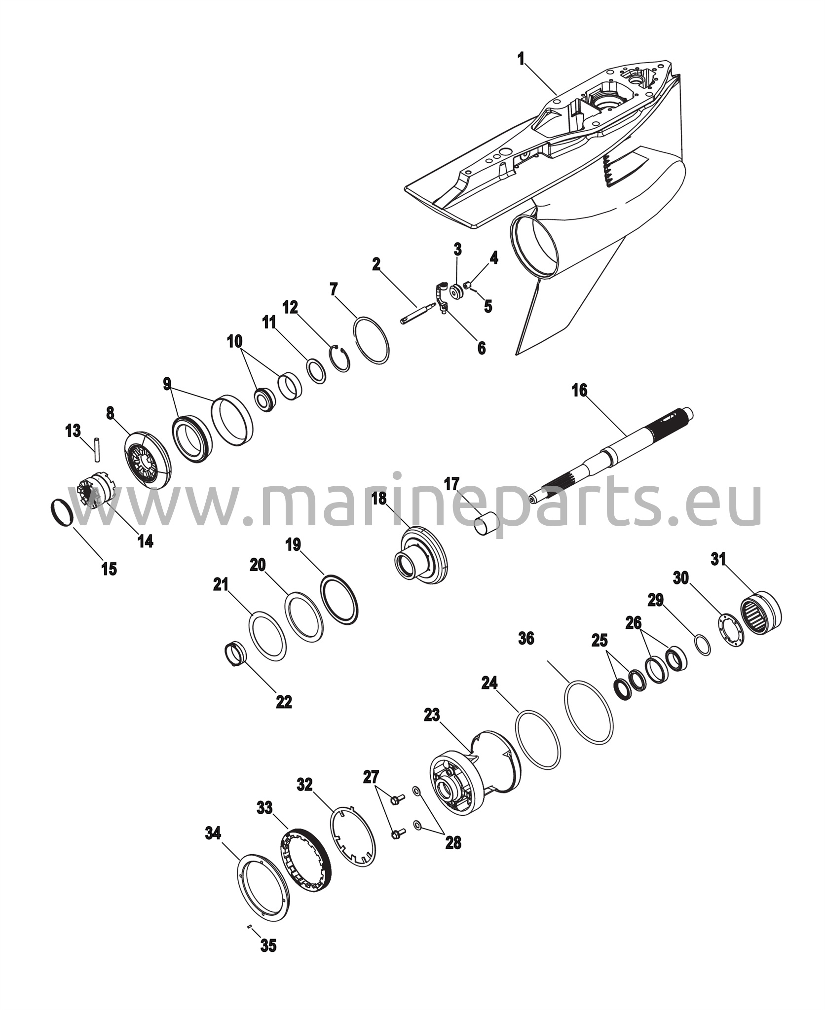 Vaihteiston kotelo, vastakierroksinen potkuriakseli, 5.44 Torpedo
