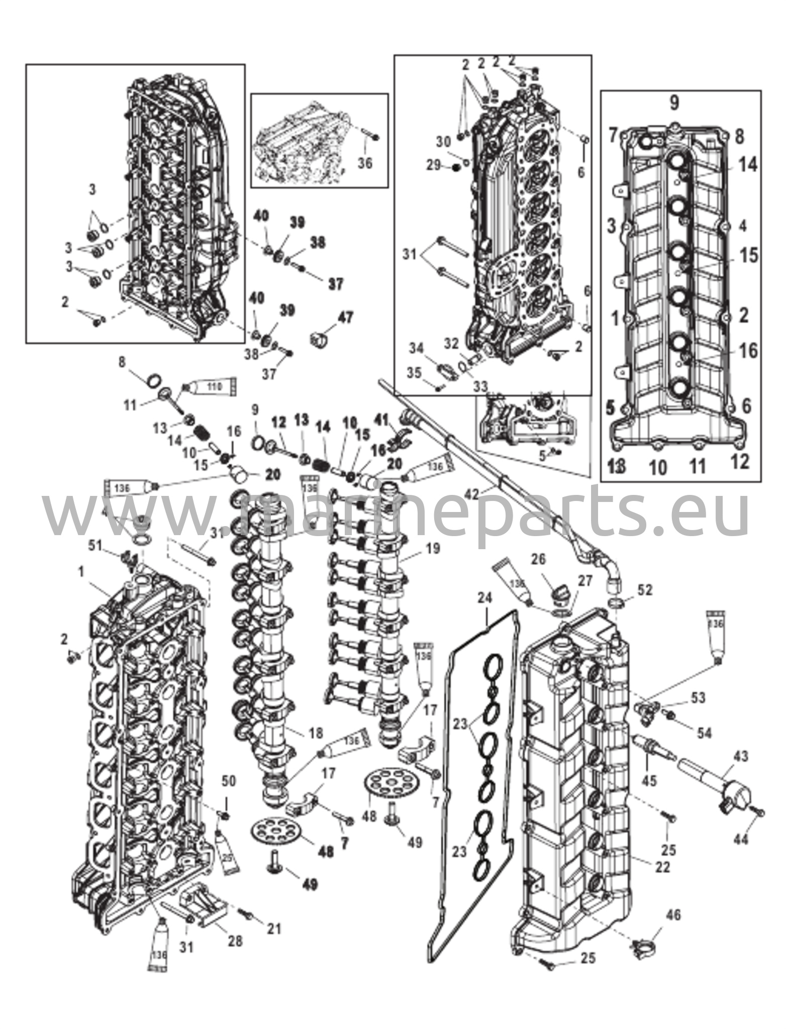 Sylinterikansi ja nokka-akseli