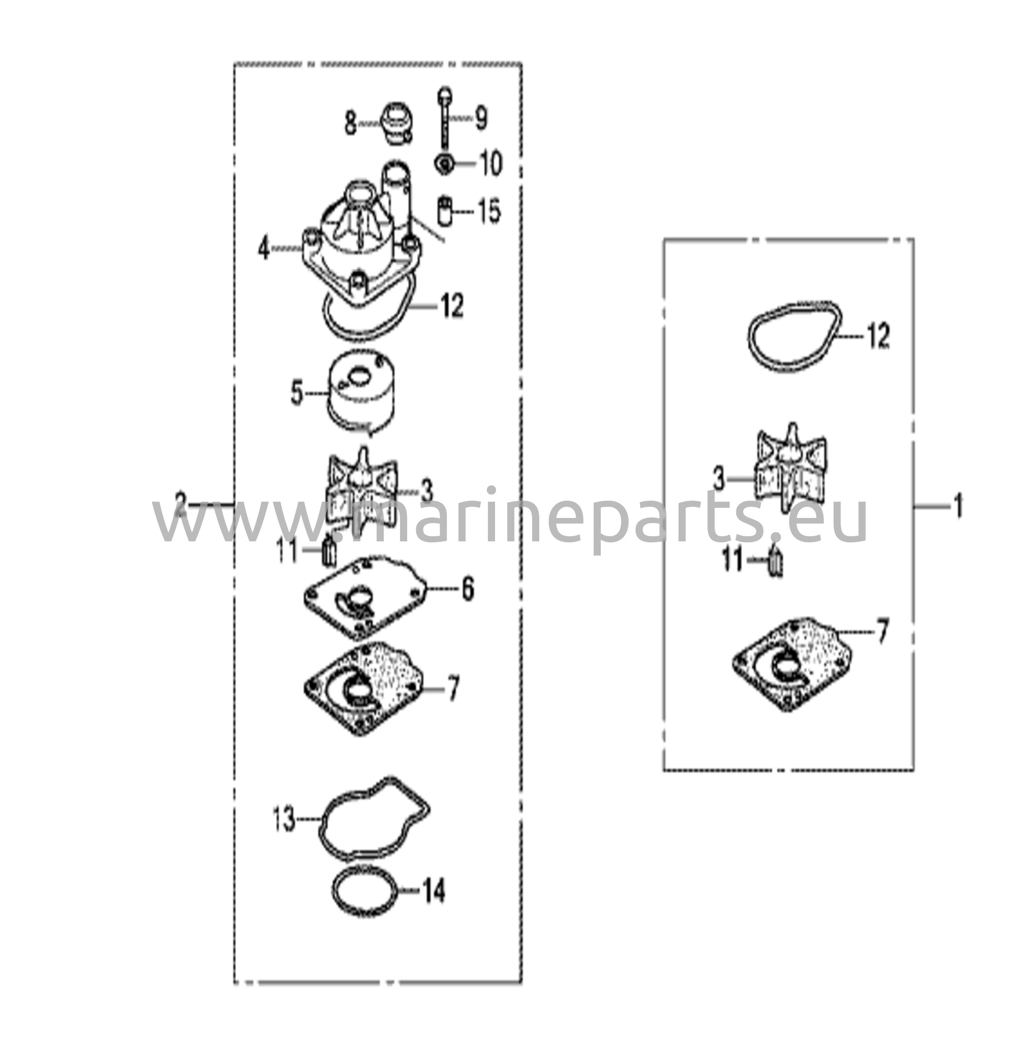 Impellersats för vattenpump