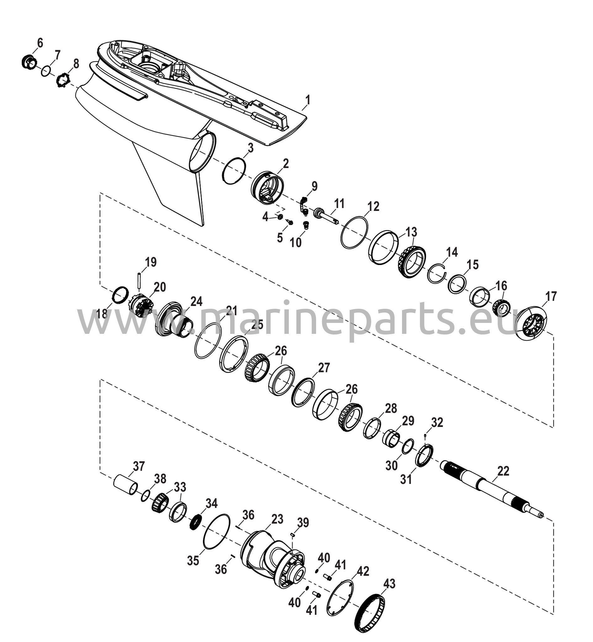 Vaihteiston kotelo, potkuriakseli - vastakierto, R-Drive 1.60