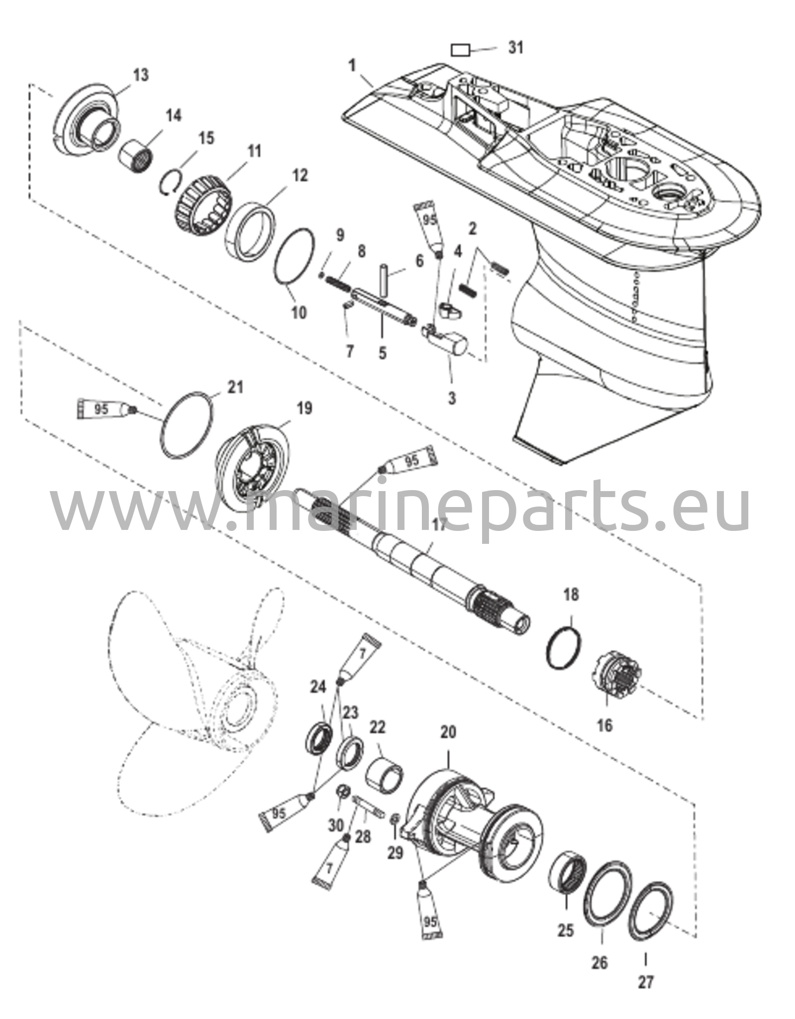 Gear Housing Propeller Shaft - 2.33:1 Gear Ratio 