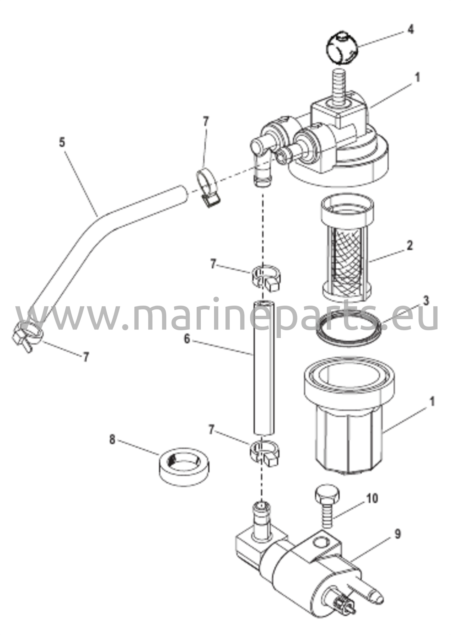 Polttoainesuodattimen kokoonpano (USA-1B153168/BEL-0P360021 ja uudemmat)