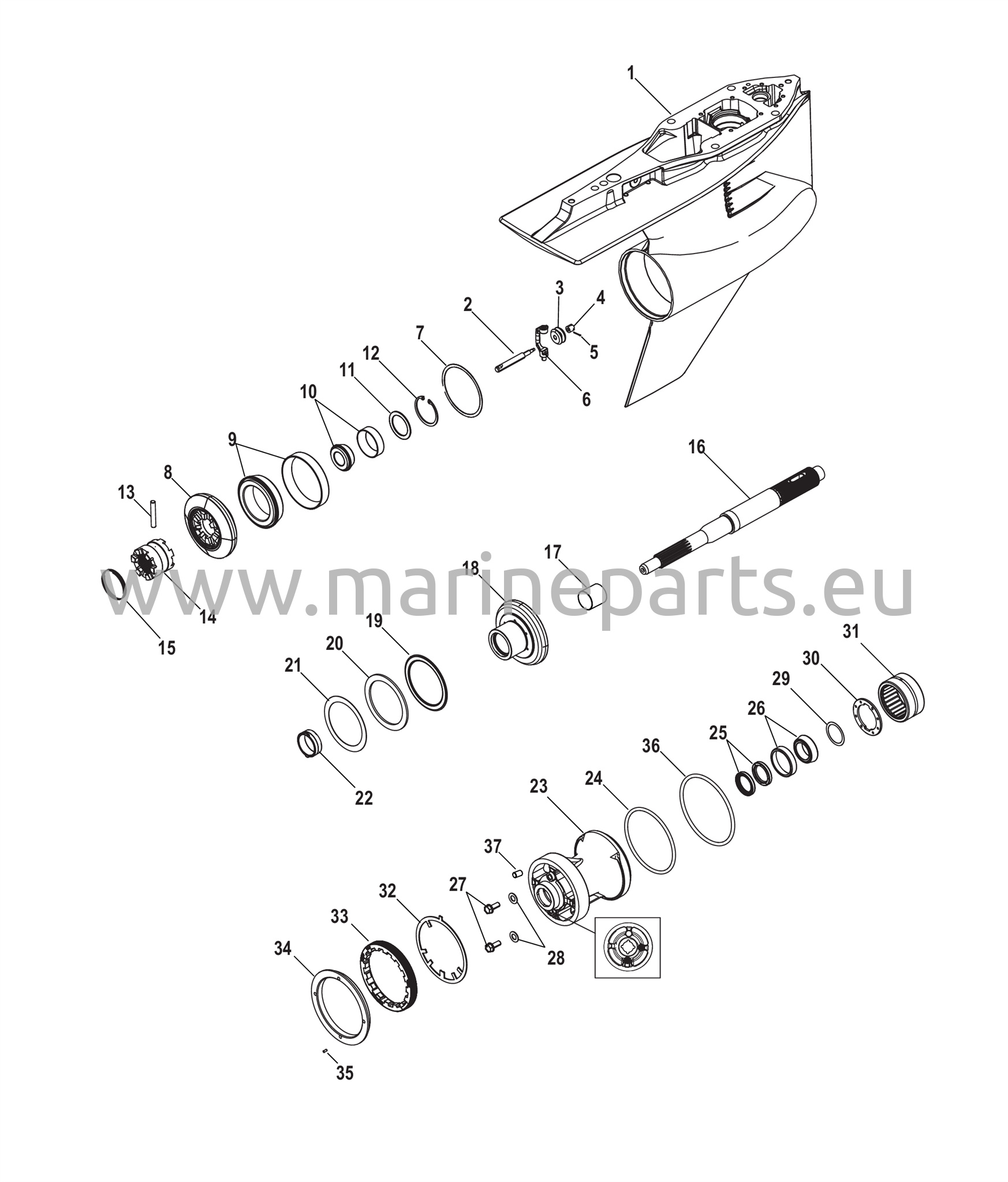 Vaihteiston kotelo, potkuriakseli - vakiorotaatio, 5,44 Torpedo