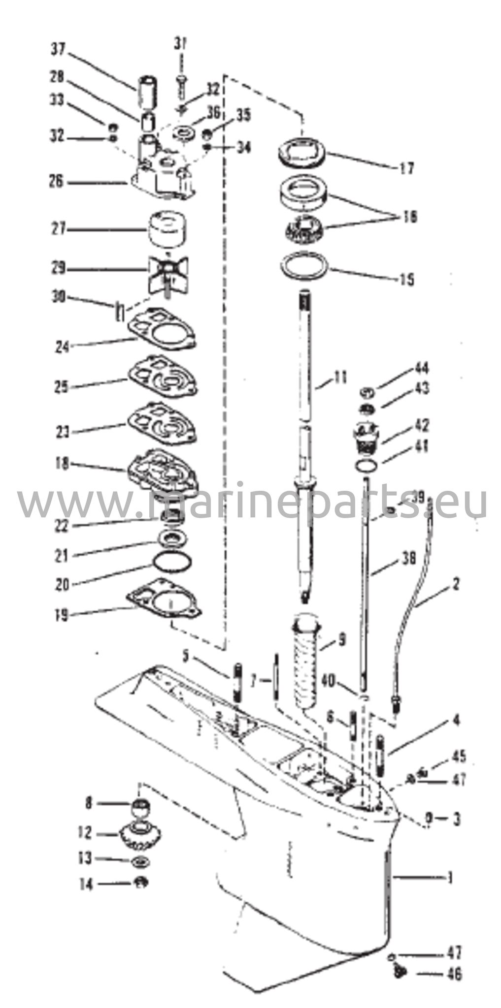 Vaihteiston kotelo (vetävä) 1,86:1-välityssuhde - 15 hampainen pinjoniratas