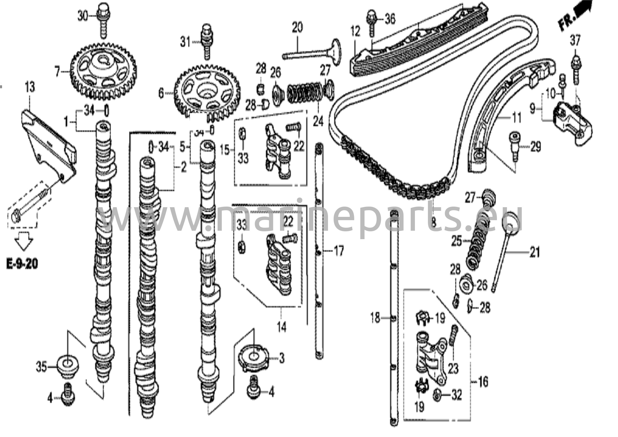 Kamaxel/ventilmekanism