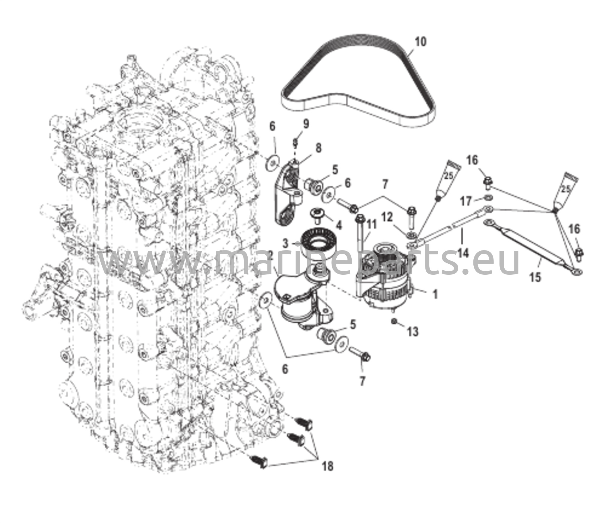 Laturin / Hihnan kiristimen kiinnitys