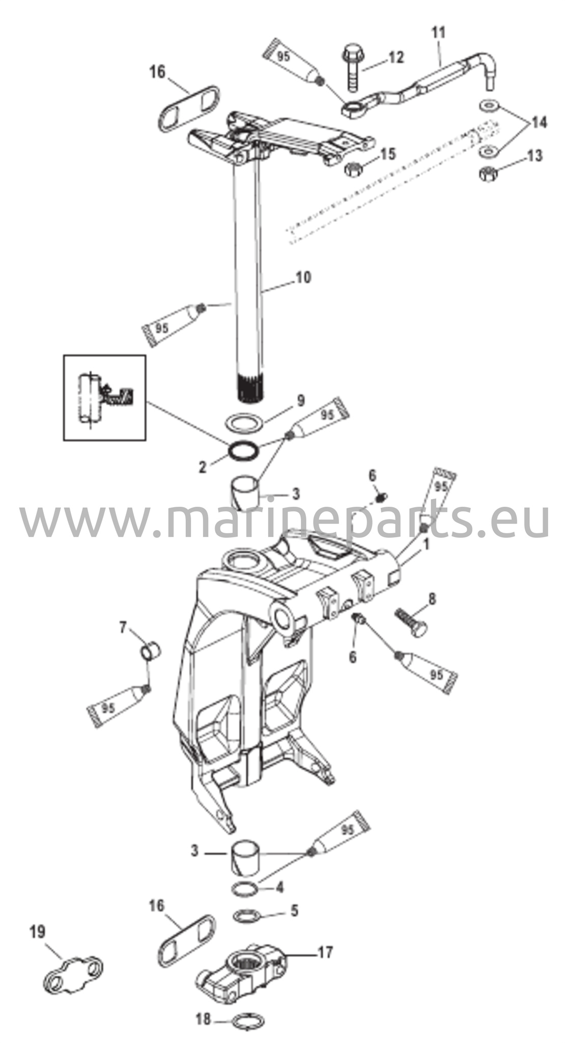 Kääntyvä kiinnike ja ohjausvarsi