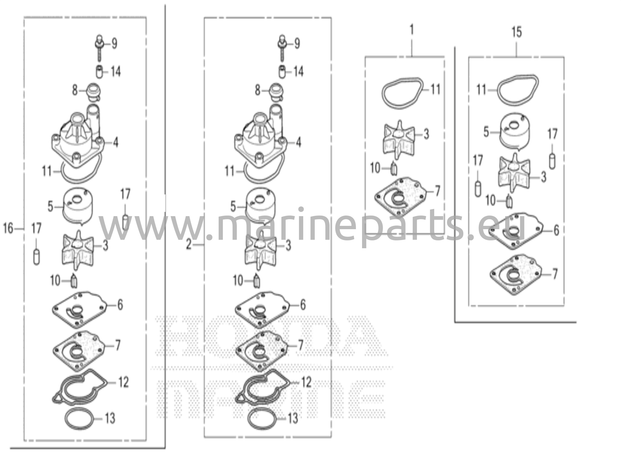 Impellersats för vattenpump