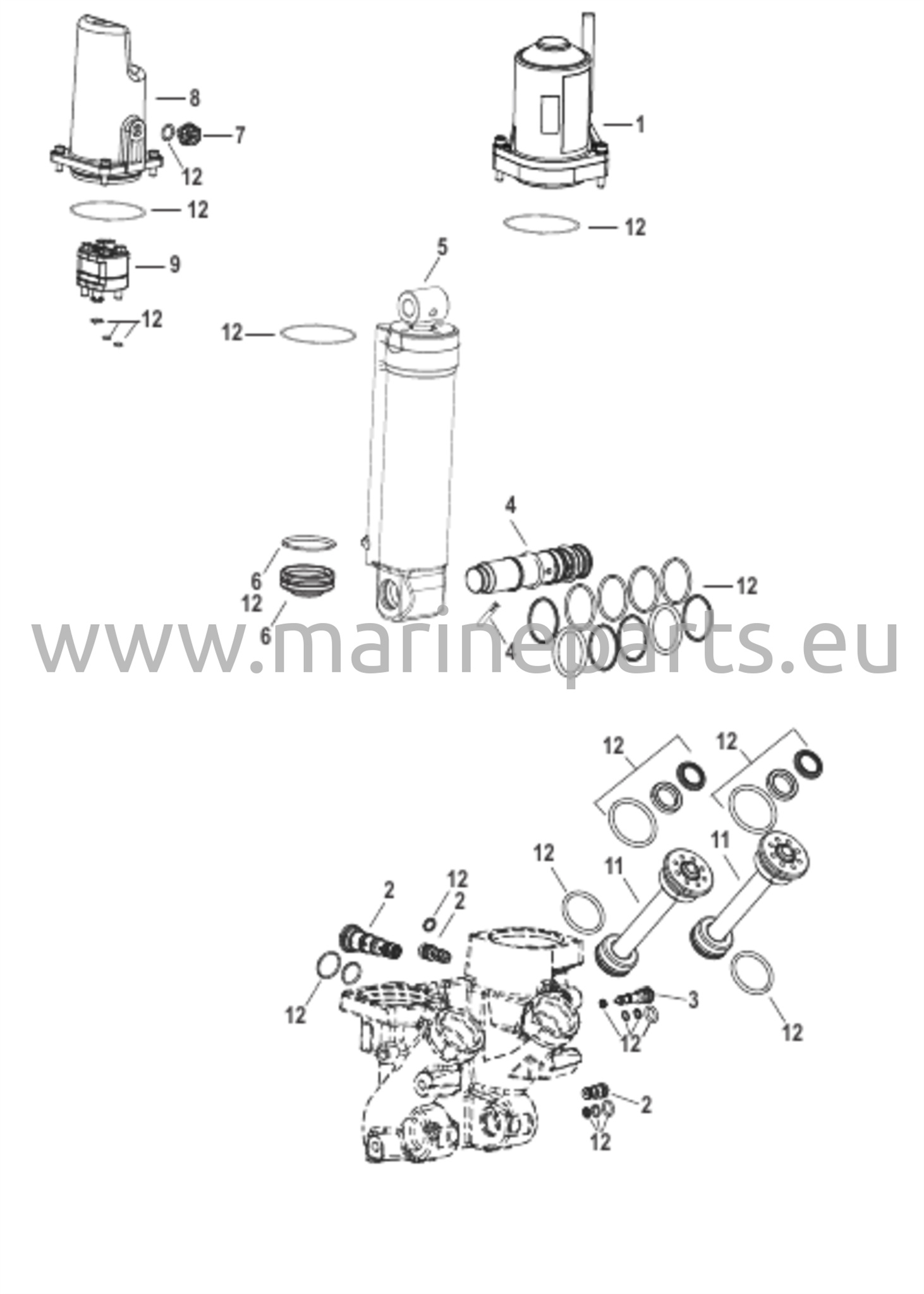 Power Trim -komponenttien muovinen moottorikotelo - Malli 2/3