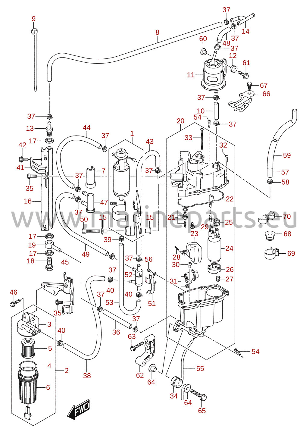 Kütusepump / kütuseaurude eraldaja (DF225, DF250)