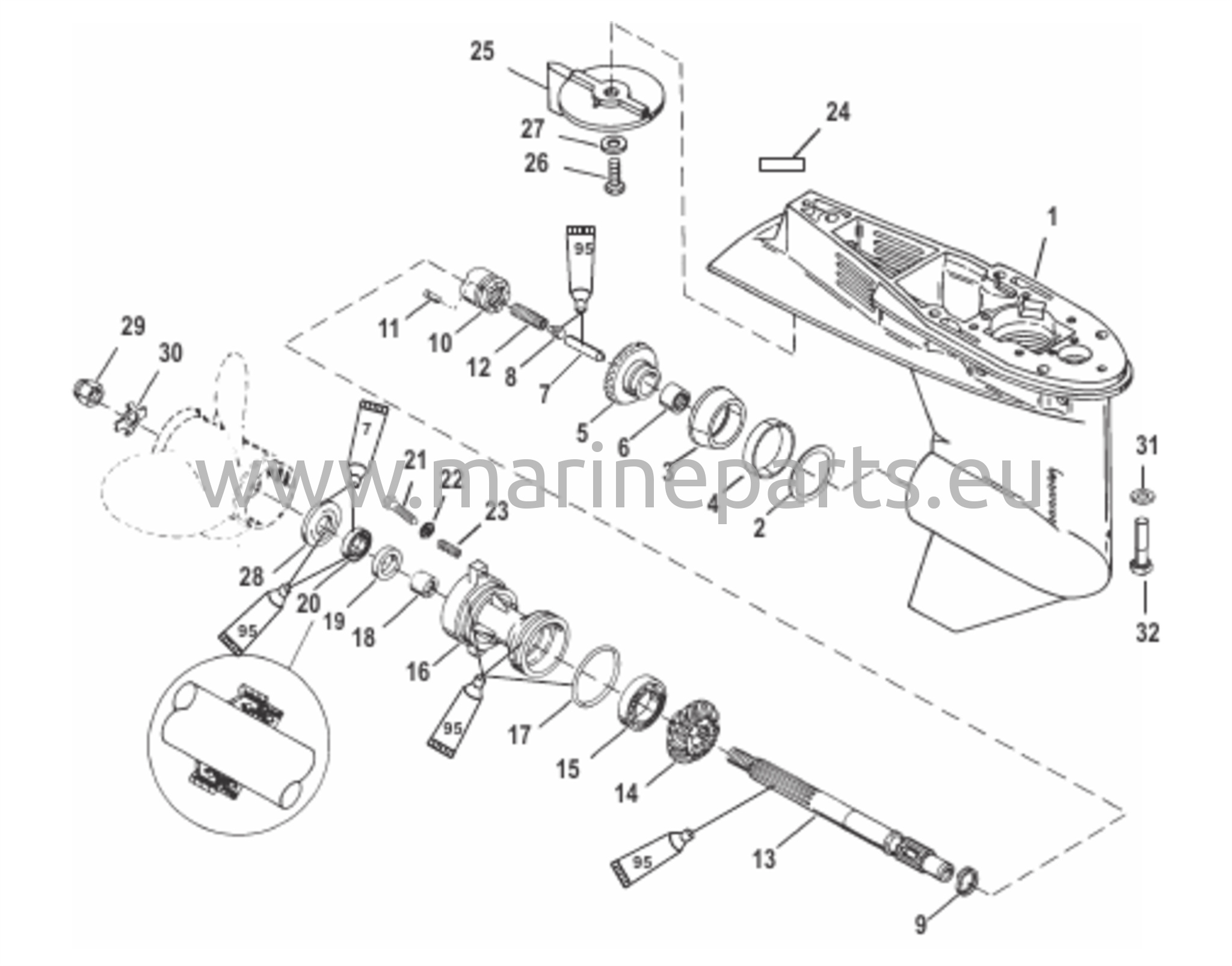 Gear Housing Propeller Shaft-Long-2:1 Gear Ratio 