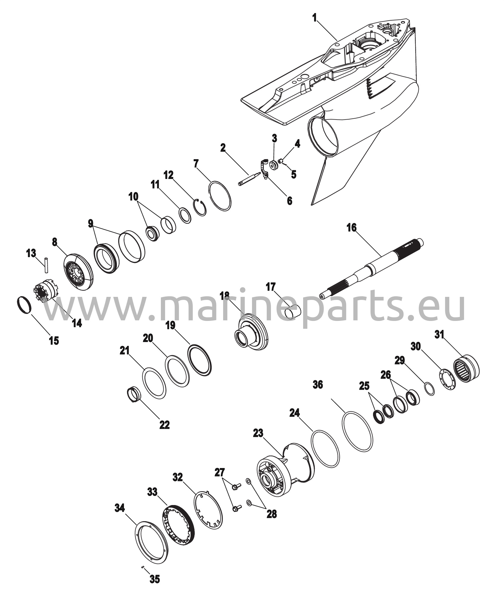 Vaihteiston kotelo, Offshore HD potkurin akseli - vastakierto