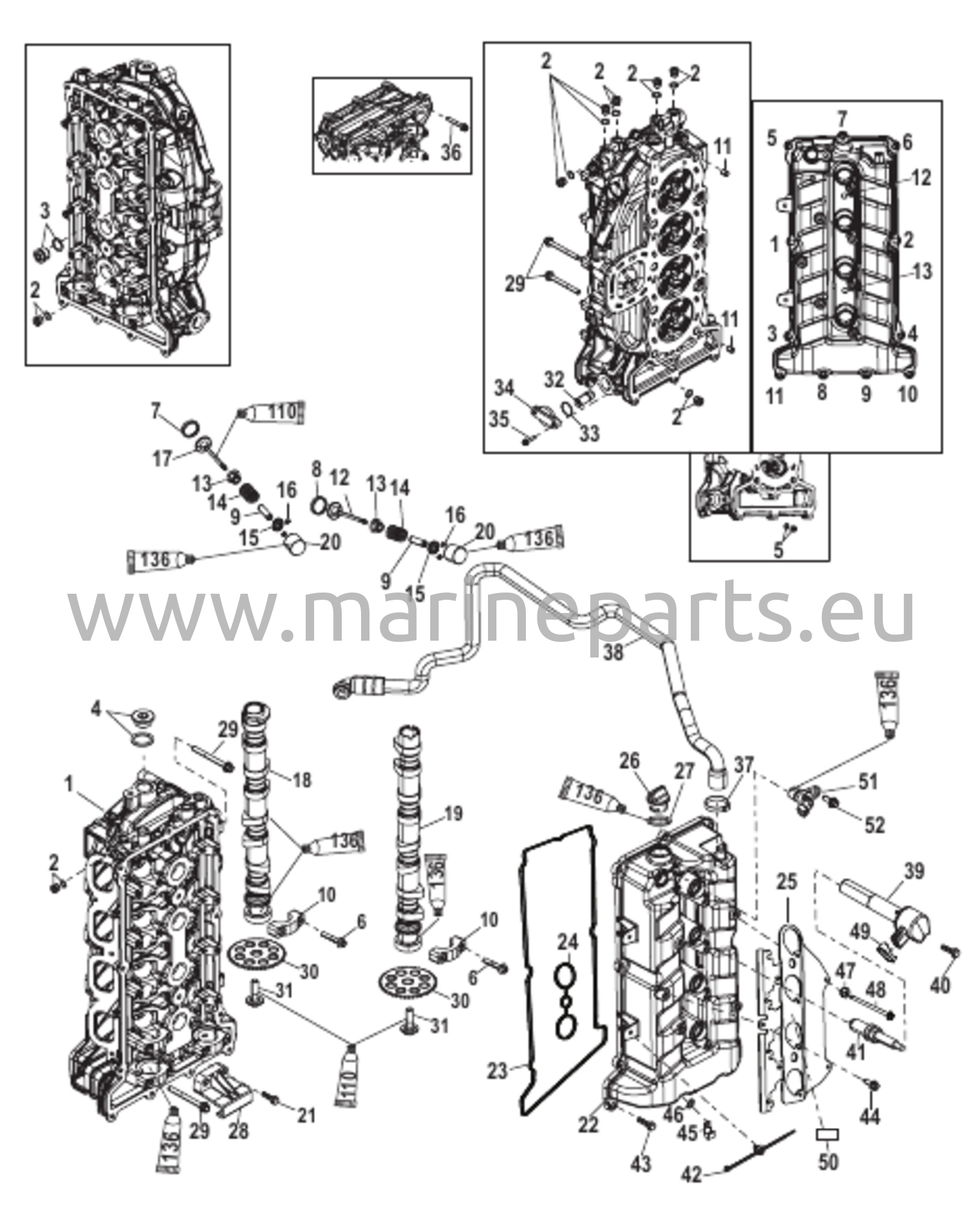 Sylinterikansi ja nokka-akseli