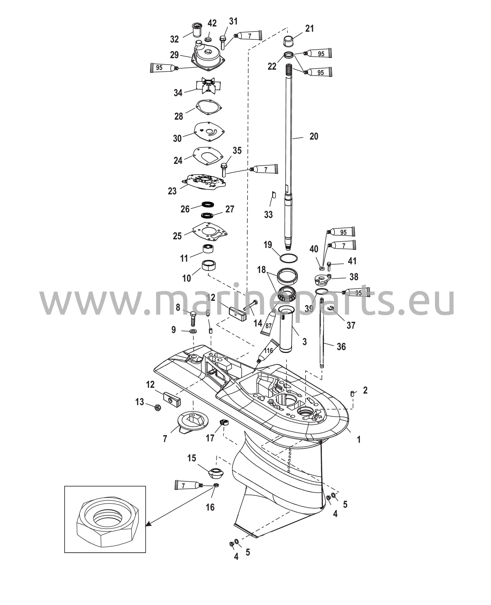 Vaihteiston kotelo voimansiirtoakselille (2,07:1) (sarjanumero 0T590054 ja siitä eteenpäin)
