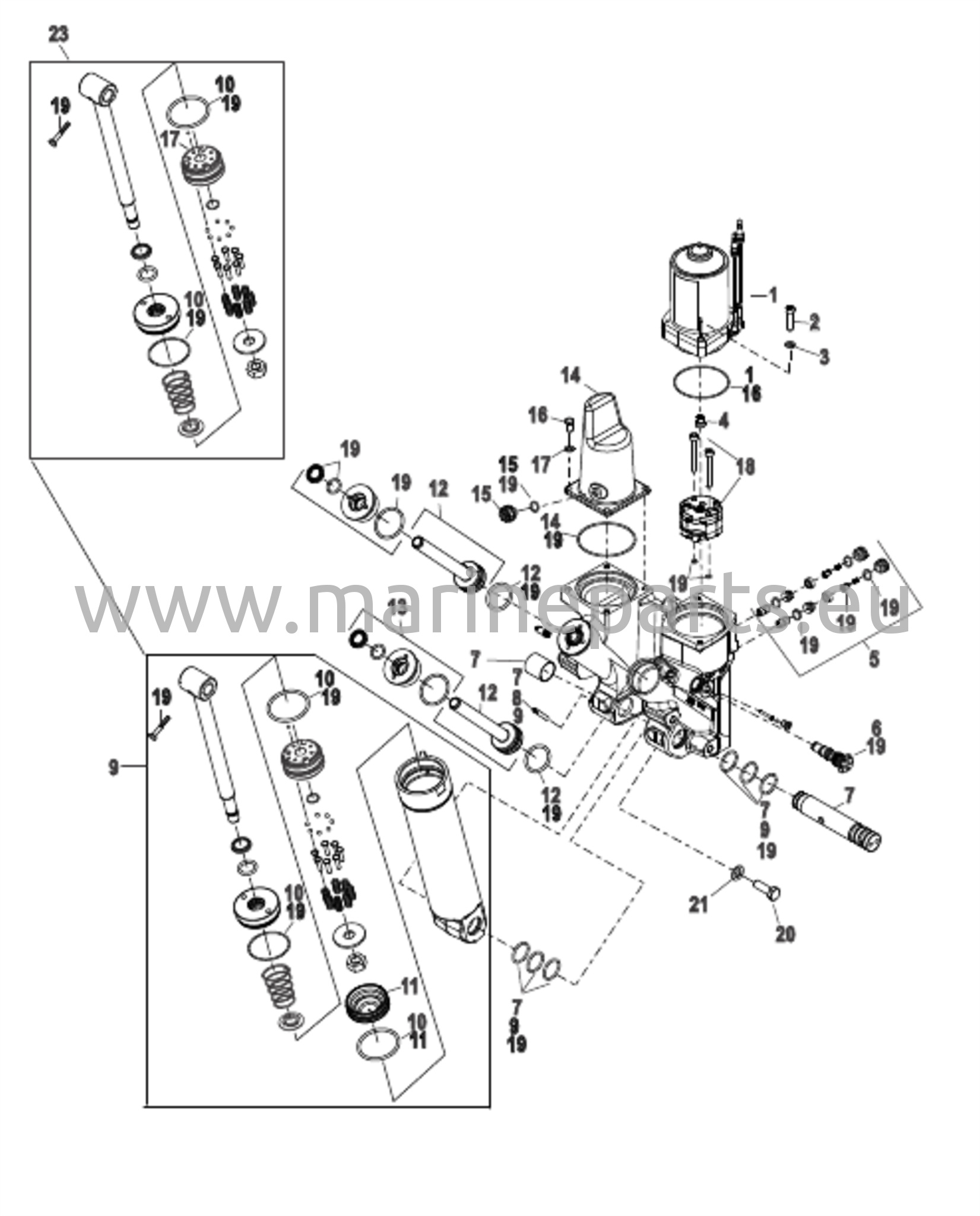 Power Trim -komponenttien muovinen moottorikotelo, malli 1
