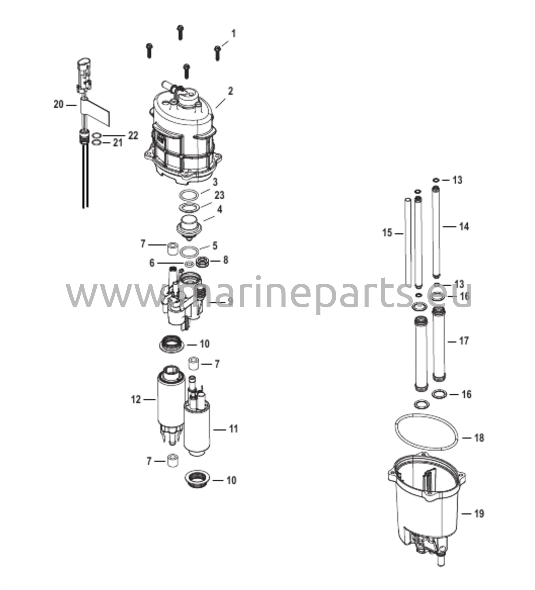 Polttoaineen syöttömoduulin osat 2B458410 ja sitä alemmat