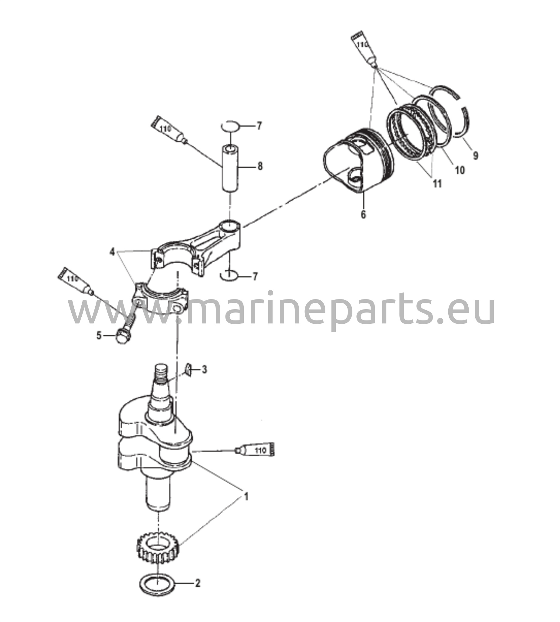 Kampiakseli, mäntä ja yhdysvarret