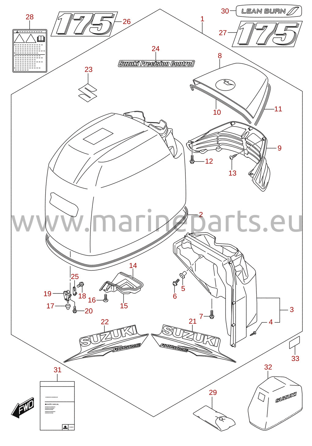 Capot moteur (DF175) 3/4