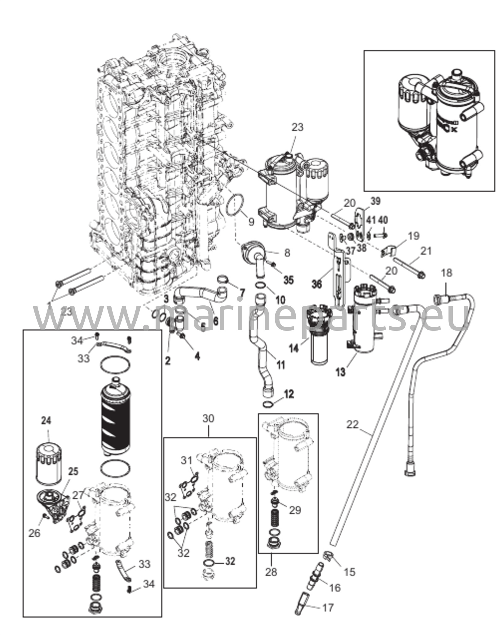 Starboard-sylinterilohko/Öljynjäähdytin (1B830815 ja sitä alemmat)