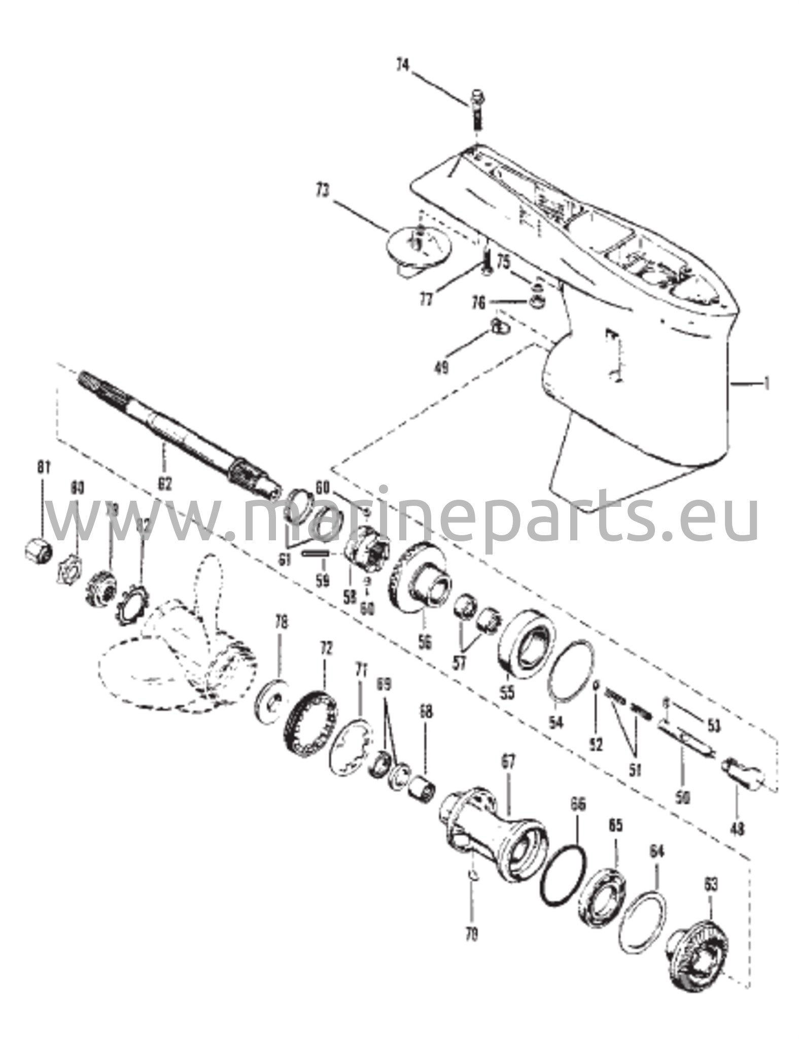 Vaihteiston kotelo potkurin akseli