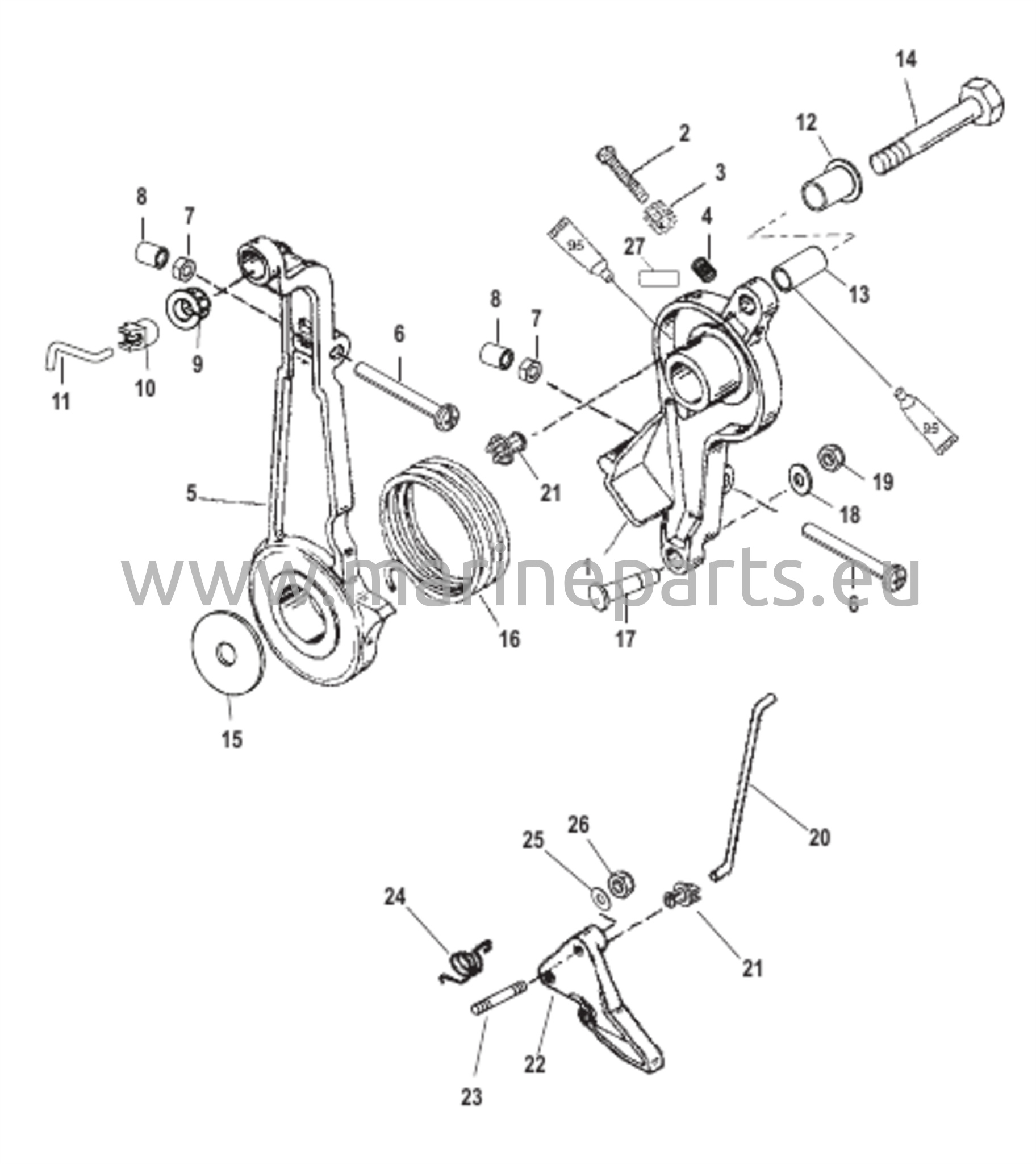 Kaasuvivun ja vipuyhteen räjäytyskuva