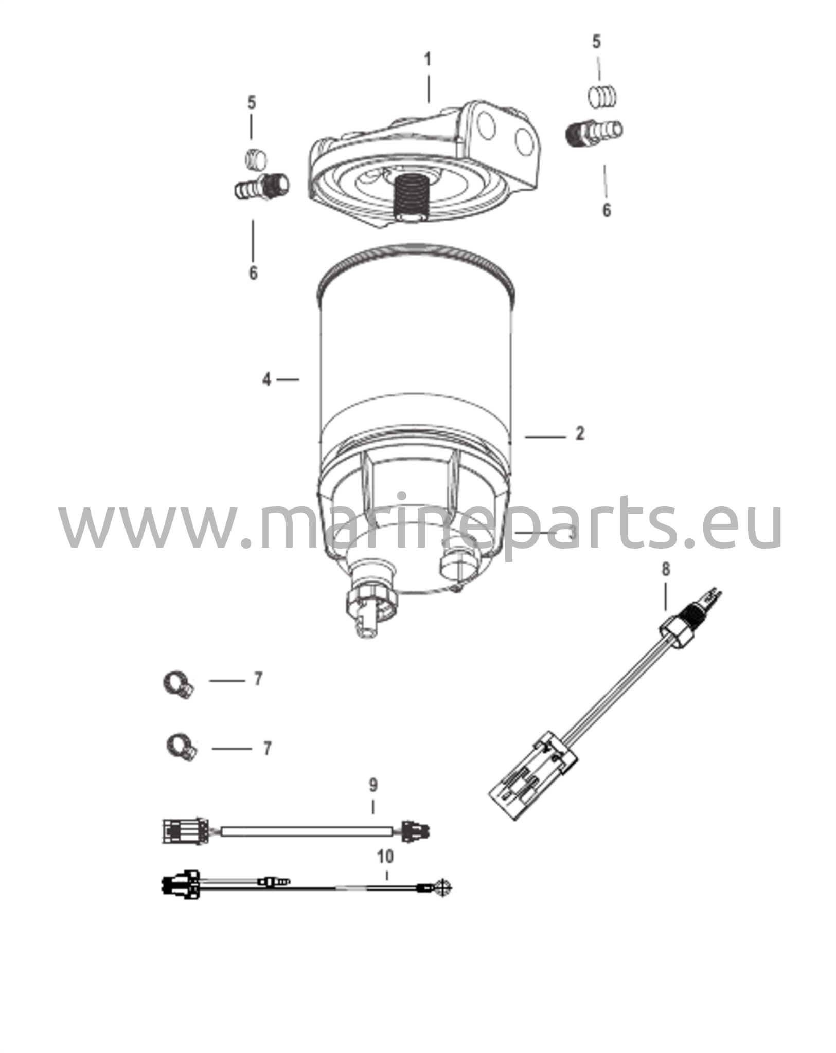 Vesierottimella varustettu polttoainesuodatinpaketti WIF-anturilla