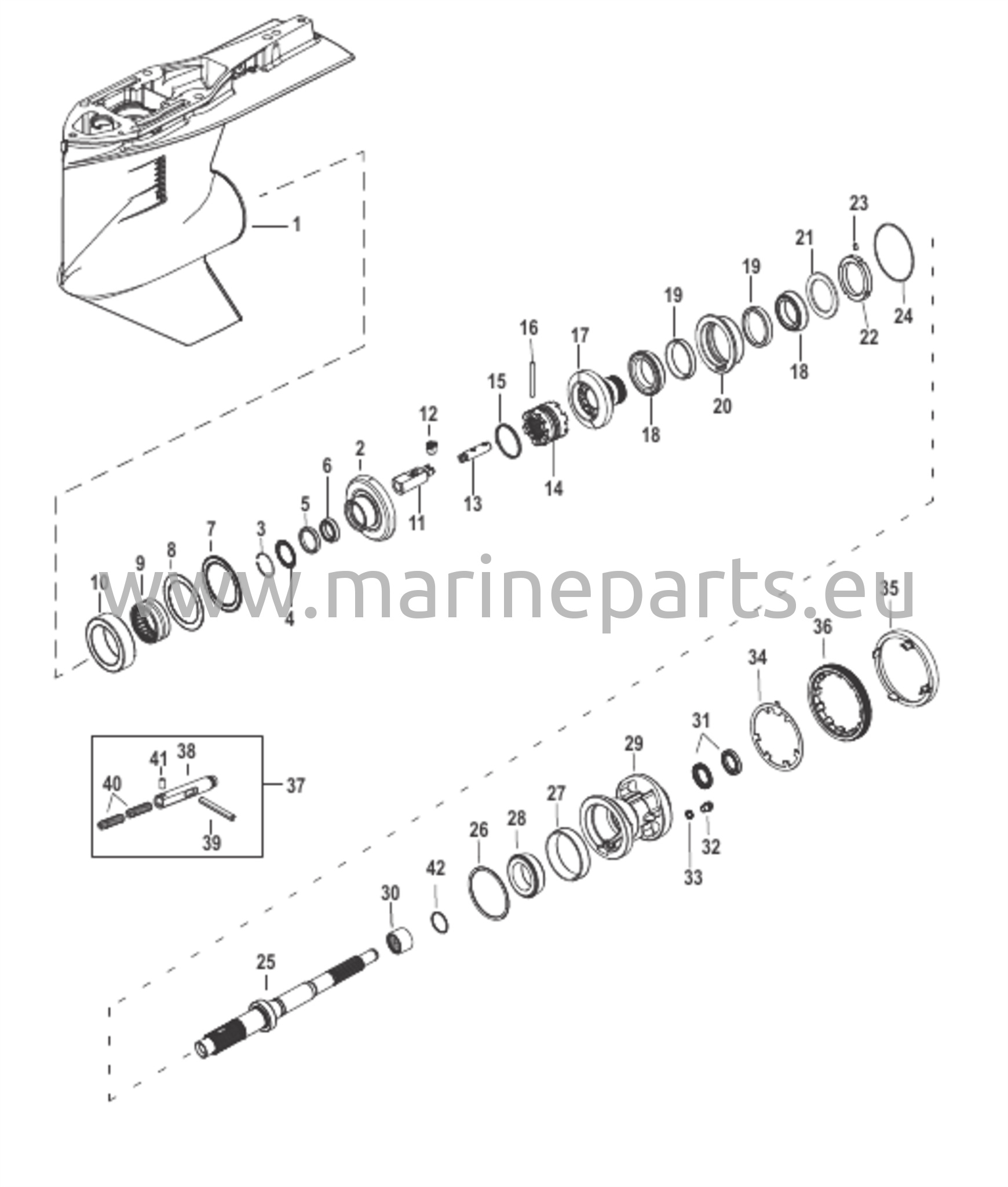 Vaihteiston kotelo, potkuriakseli 2,38:1 vastakierto