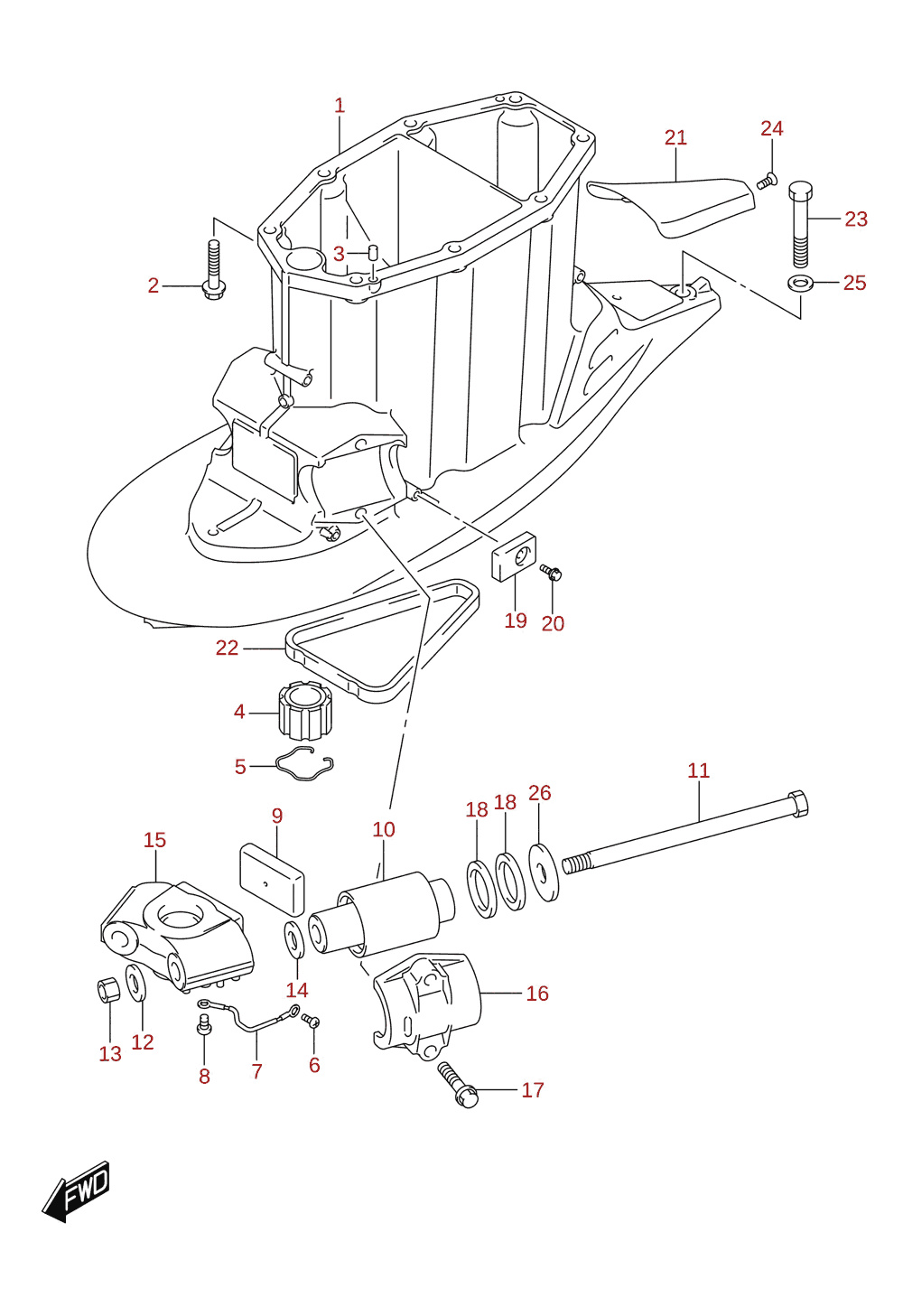 Drive shaft housing (X-transom) (DF300B, DF325A, DF350A)