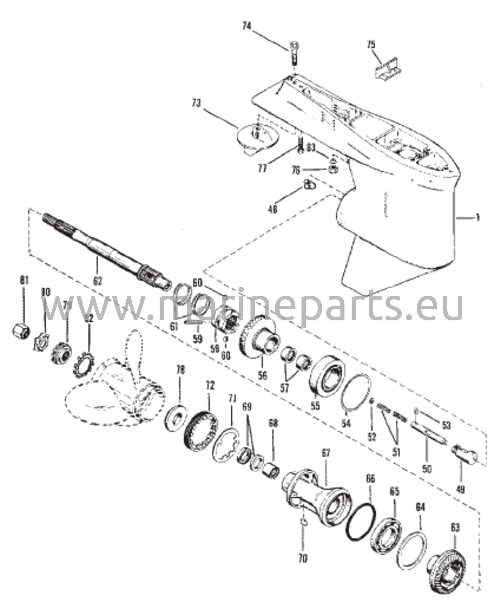 Vaihteiston kotelo potkurin akselille – Normaali pyörimissuunta