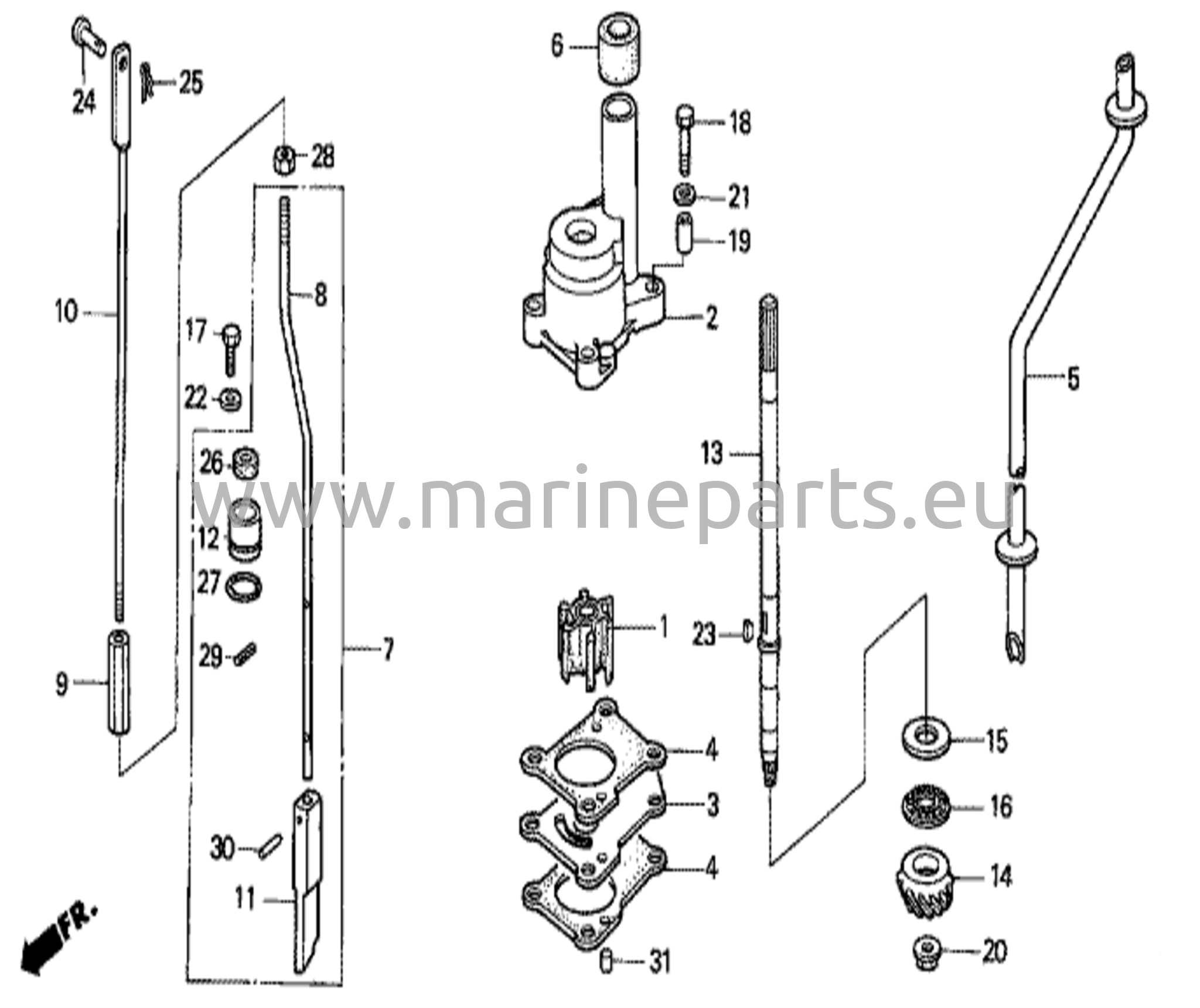 Vattenpumpenhet och vertikal drivaxel