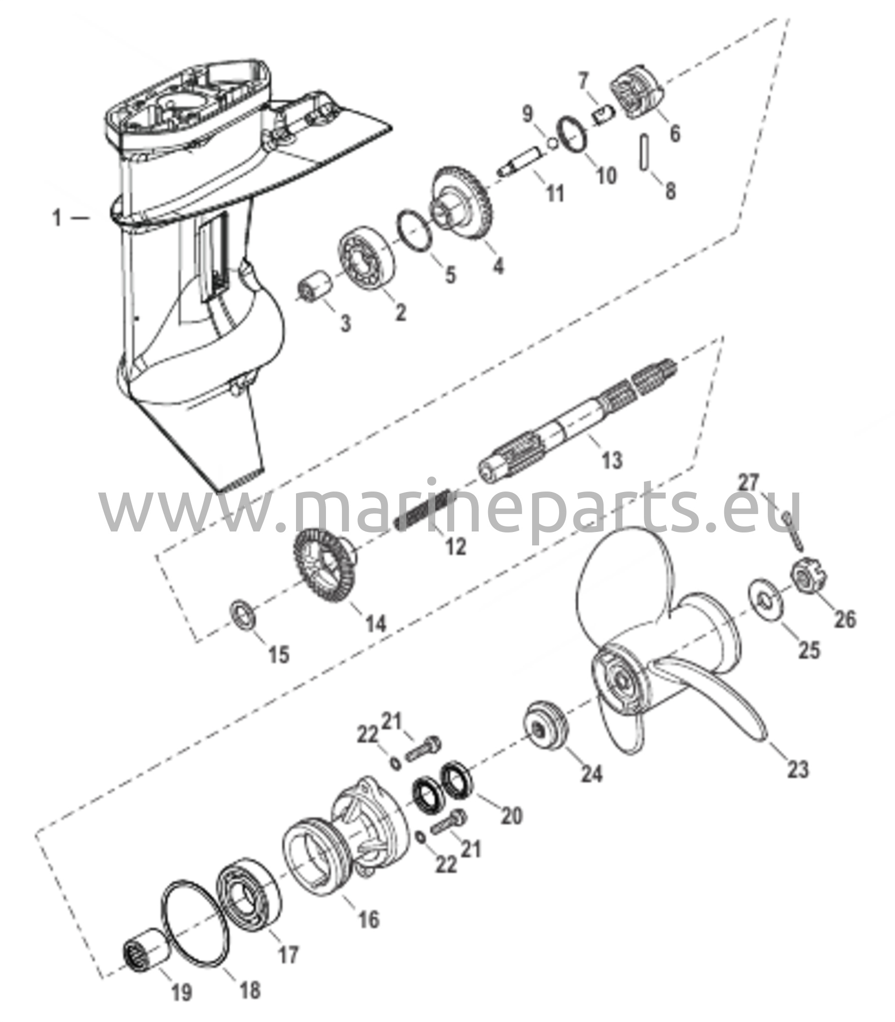 Vaihteiston kotelo potkurin akselille - 2,17:1
