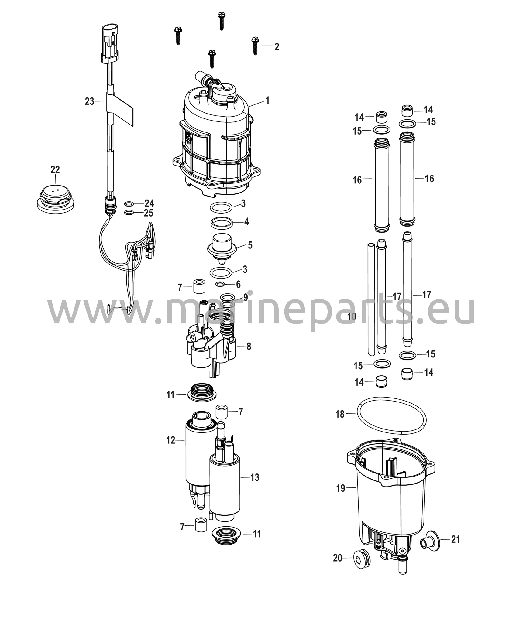 Polttoaineen syöttömoduulin komponentit