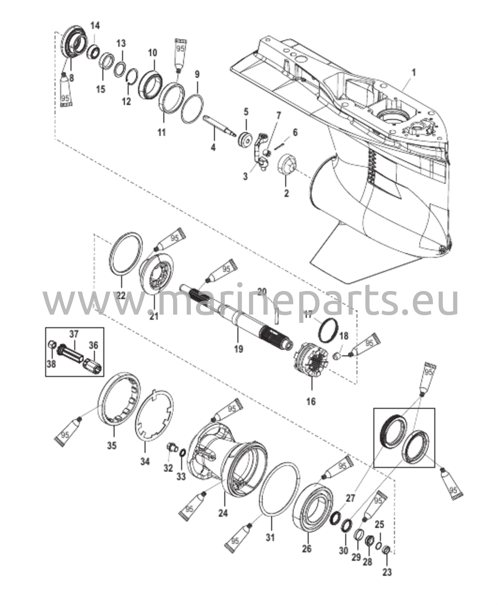 Vaihteiston kotelo potkurin akselille - vakiorotaatio 2B026816 ja sitä alemmat