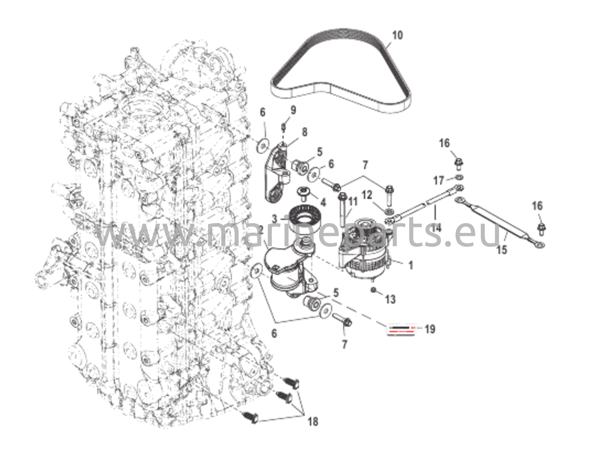 Laturin / Hihnan kiristimen kiinnitys