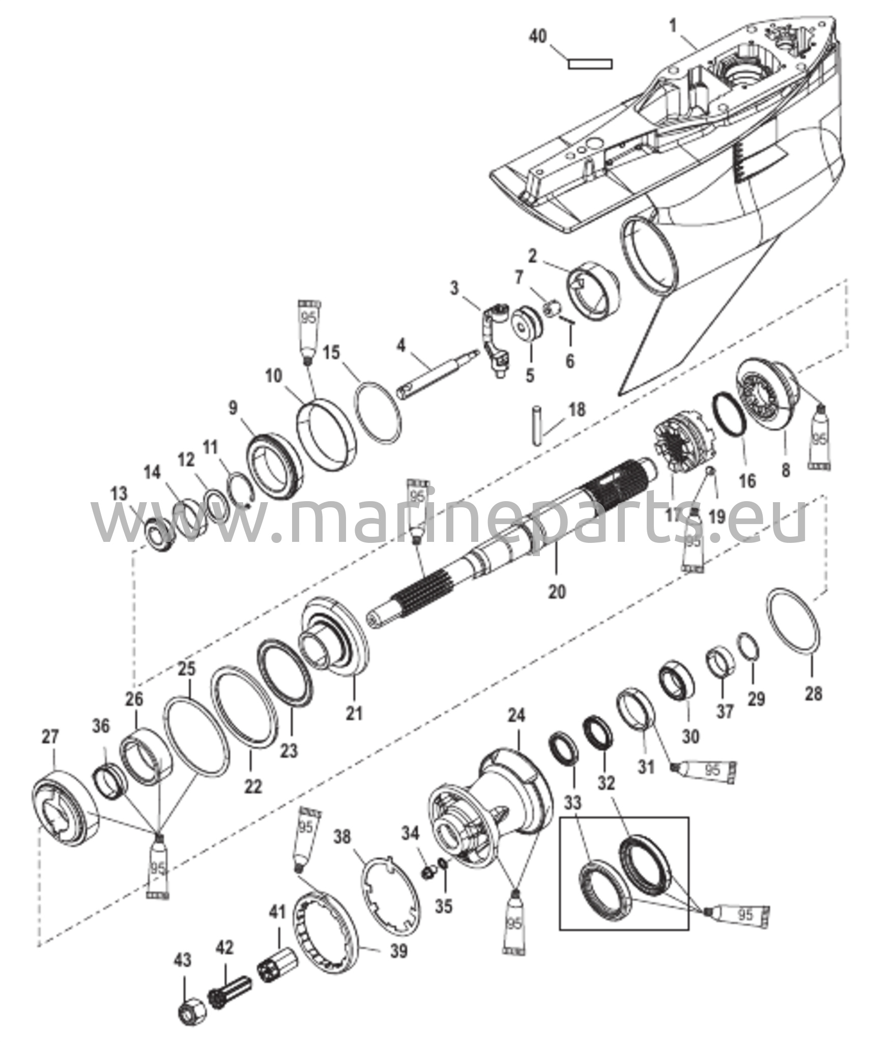 Vaihteiston kotelo potkurin akselille - Vastakierto