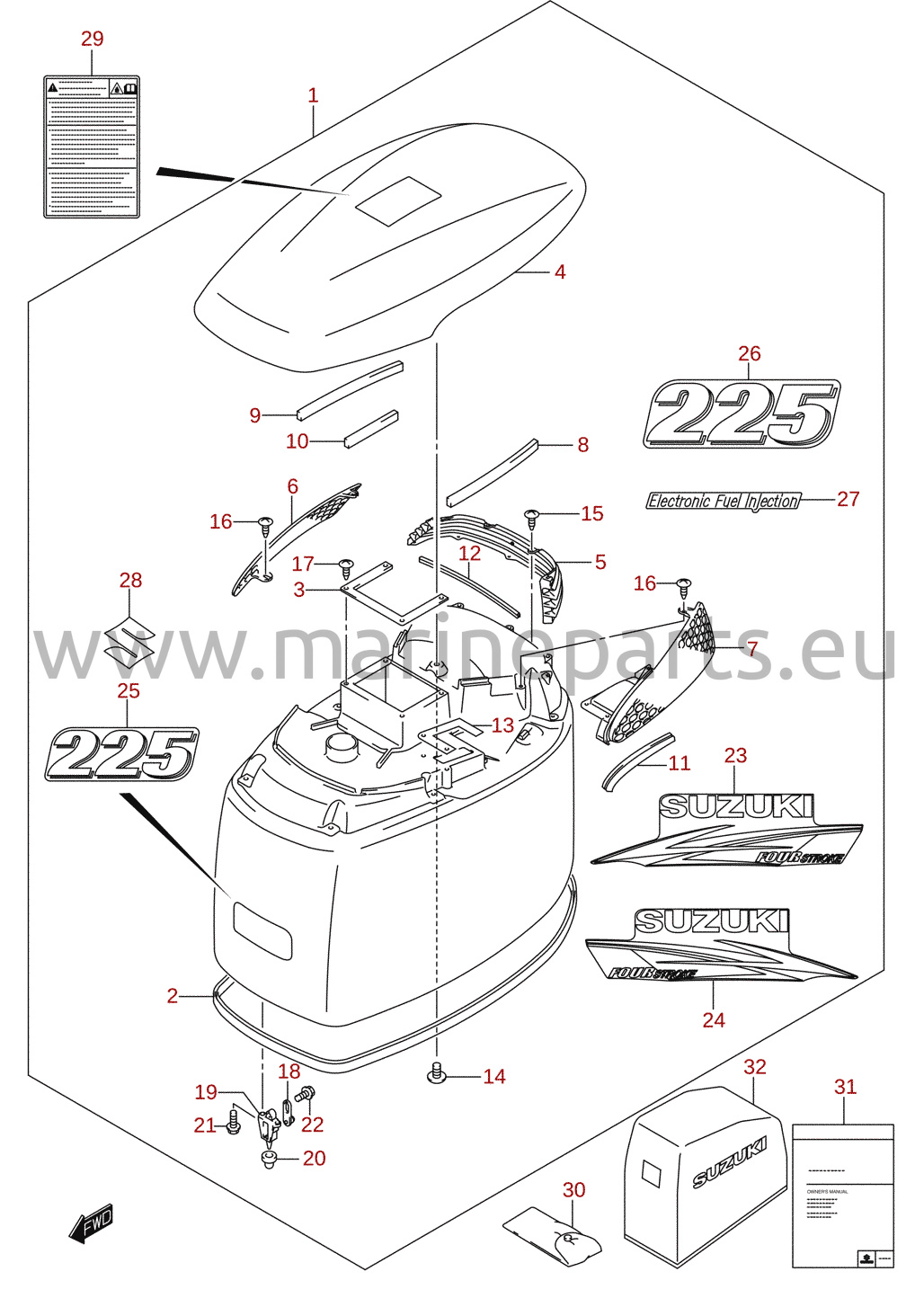 Engine cover (DF225) 1/2