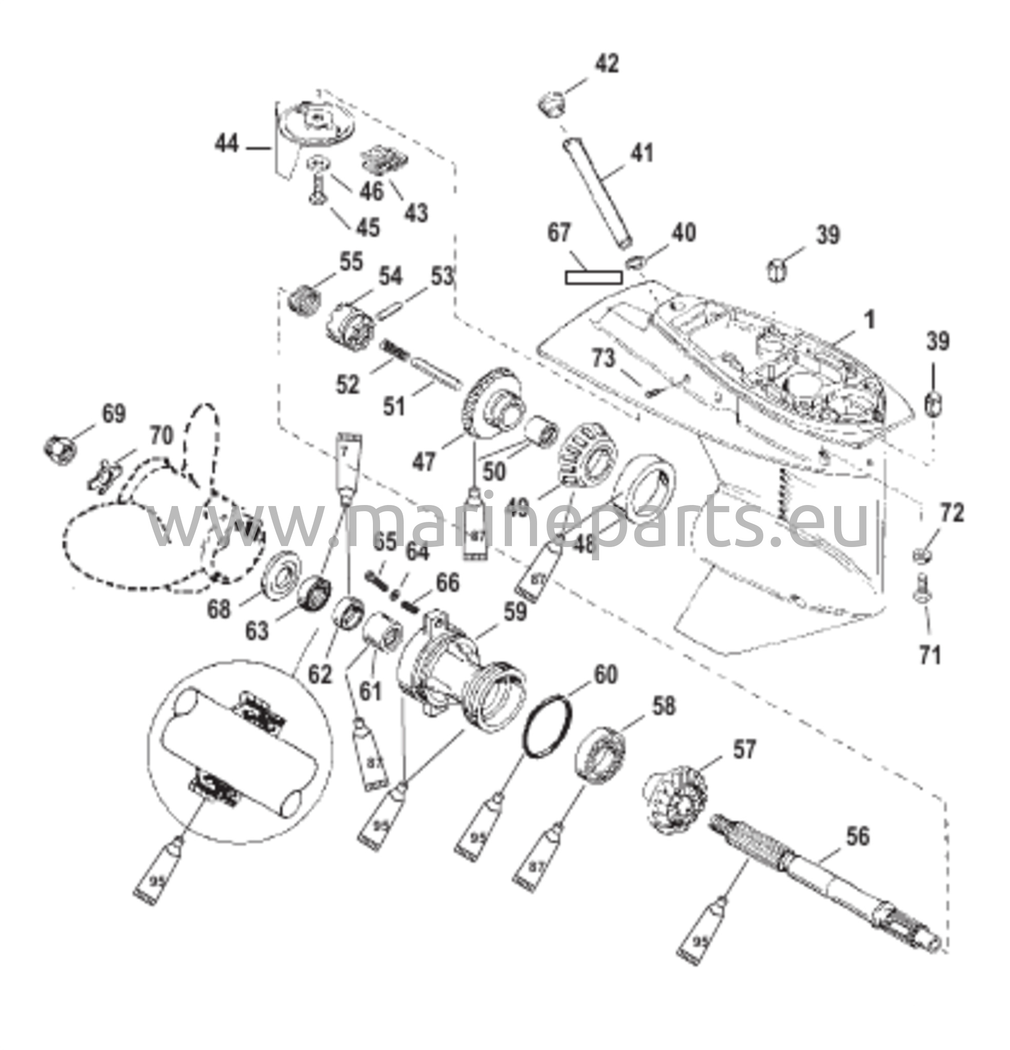 Gear Housing Propeller Shaft - Short-2:1 Gear Ratio 