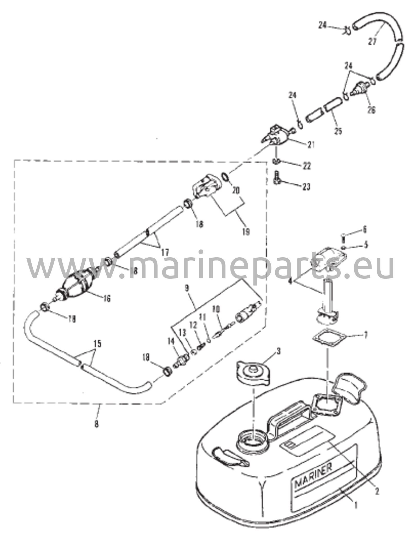 Polttoainesäiliö ja polttoaineputket (Alkuperäinen) (14 litraa)
