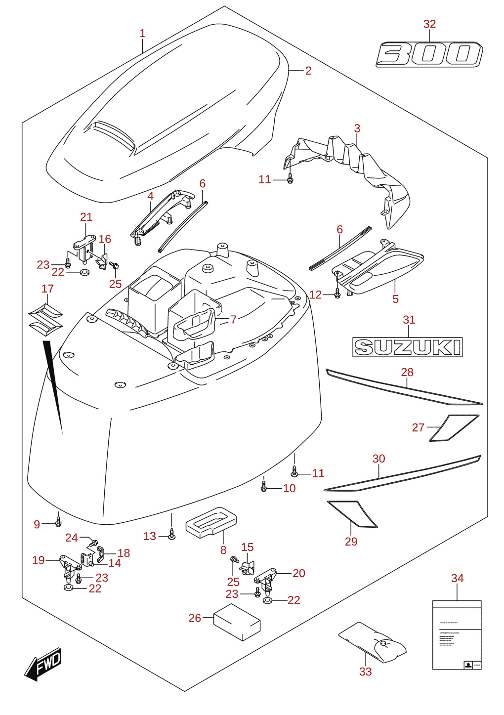 Capot moteur (DF300A) 2/2