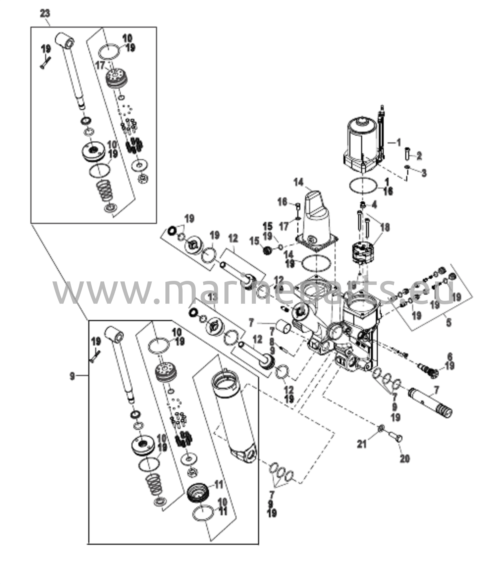 Power Trim -komponenttien muovinen moottorikotelo
