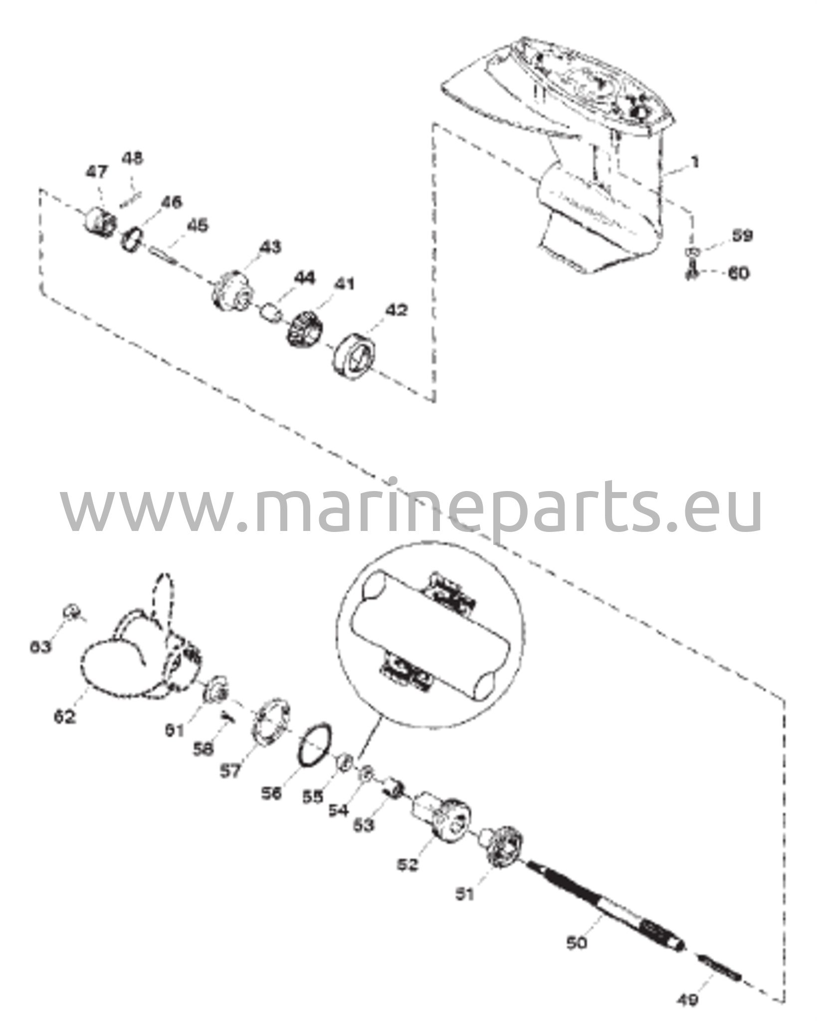 Vaihteiston kotelon kokoonpano (Potkurin akseli)