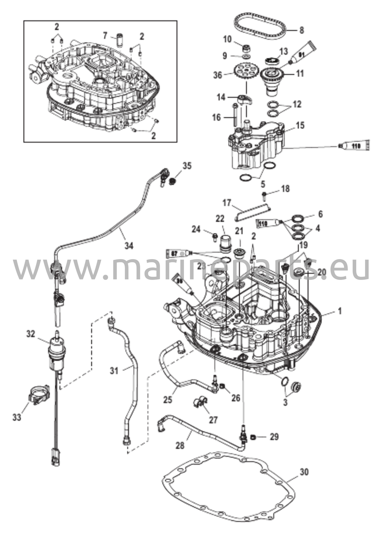 Olje pump/adapterplatta - Övre